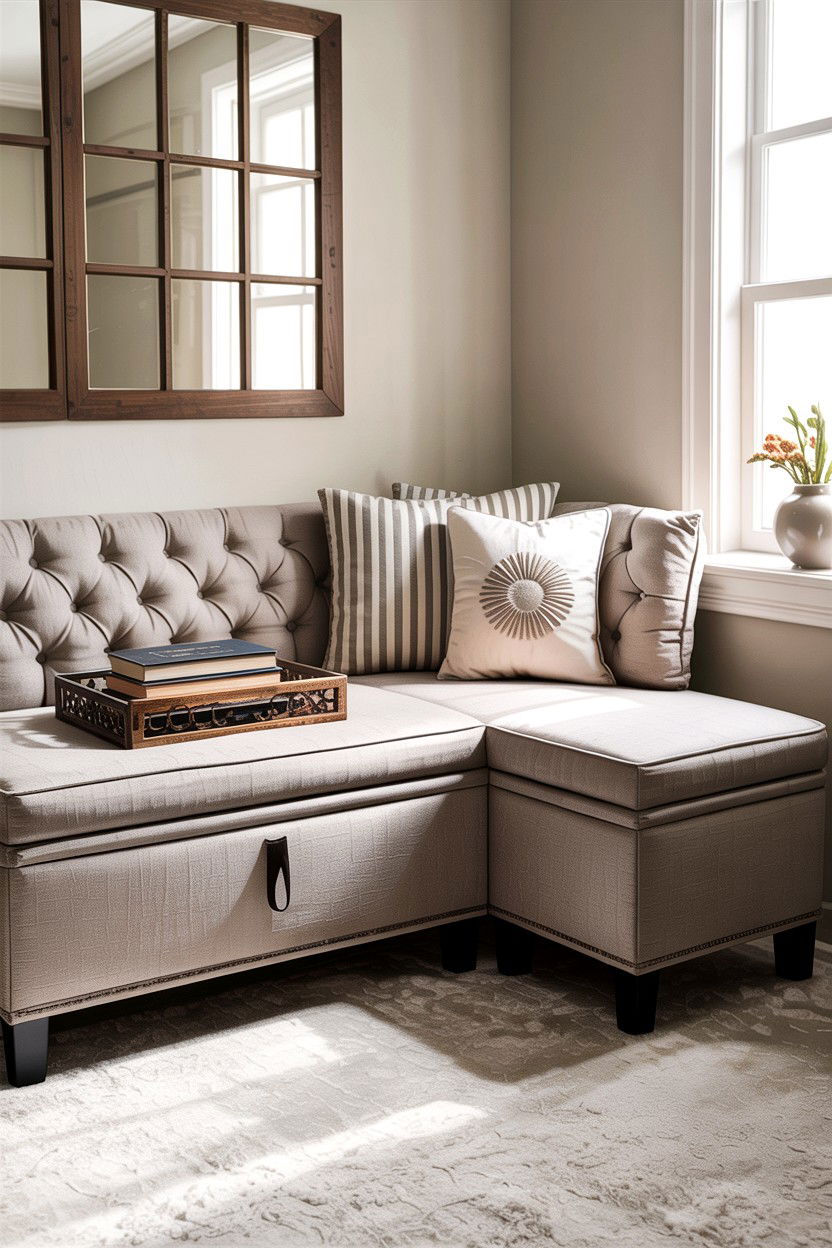 Storage Ottoman Bench - 30 bedroom corner ideas