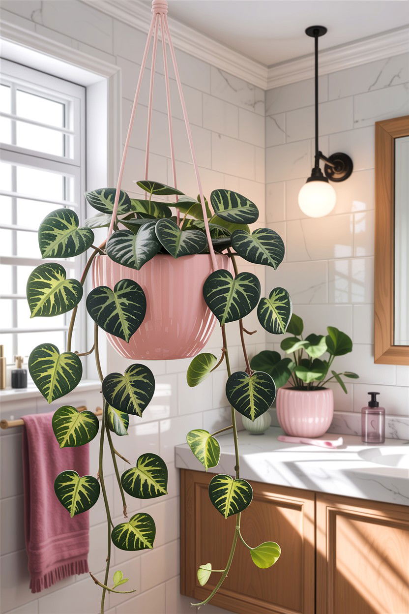 String of hearts hanging - 30 hanging plants for bathroom ideas