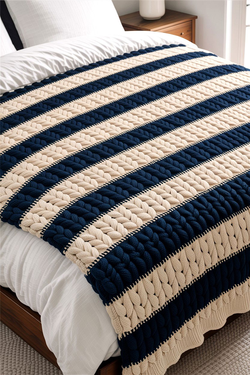 Striped Knit Blanket - 30 bedroom knit blankets