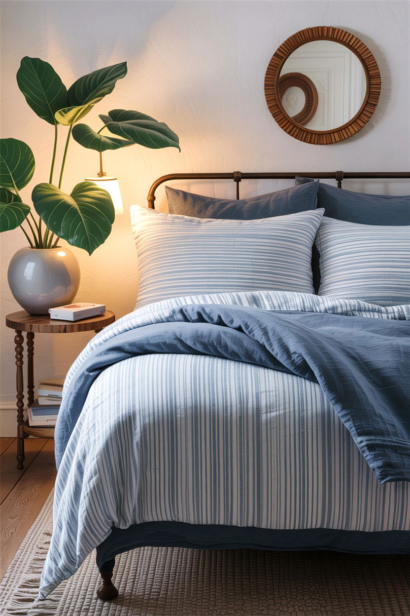 Striped Linen Sheets - 30 bedroom layered bedding ideas