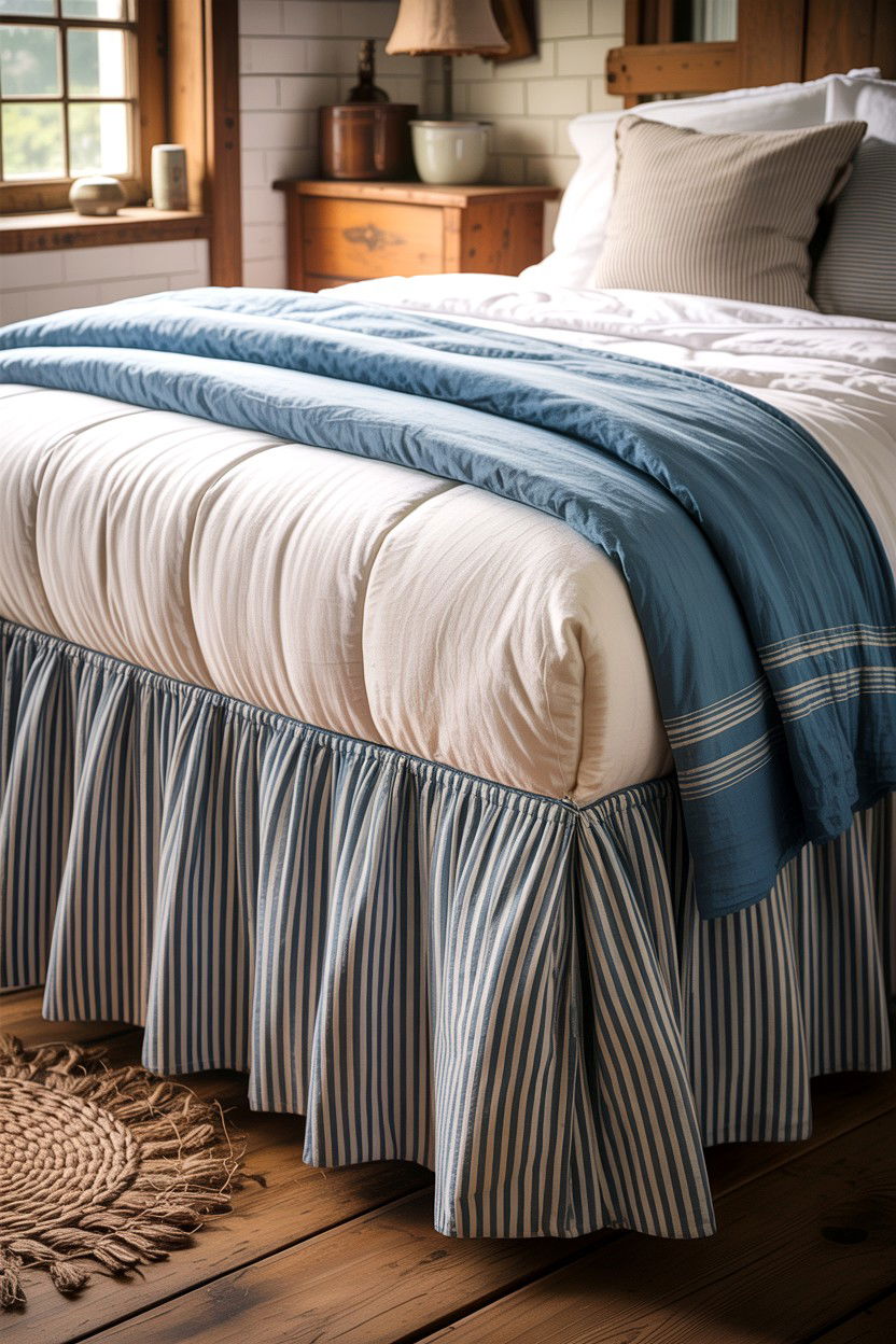 Striped Ticking Fabric Bed Skirt - 30 bedroom bed skirts