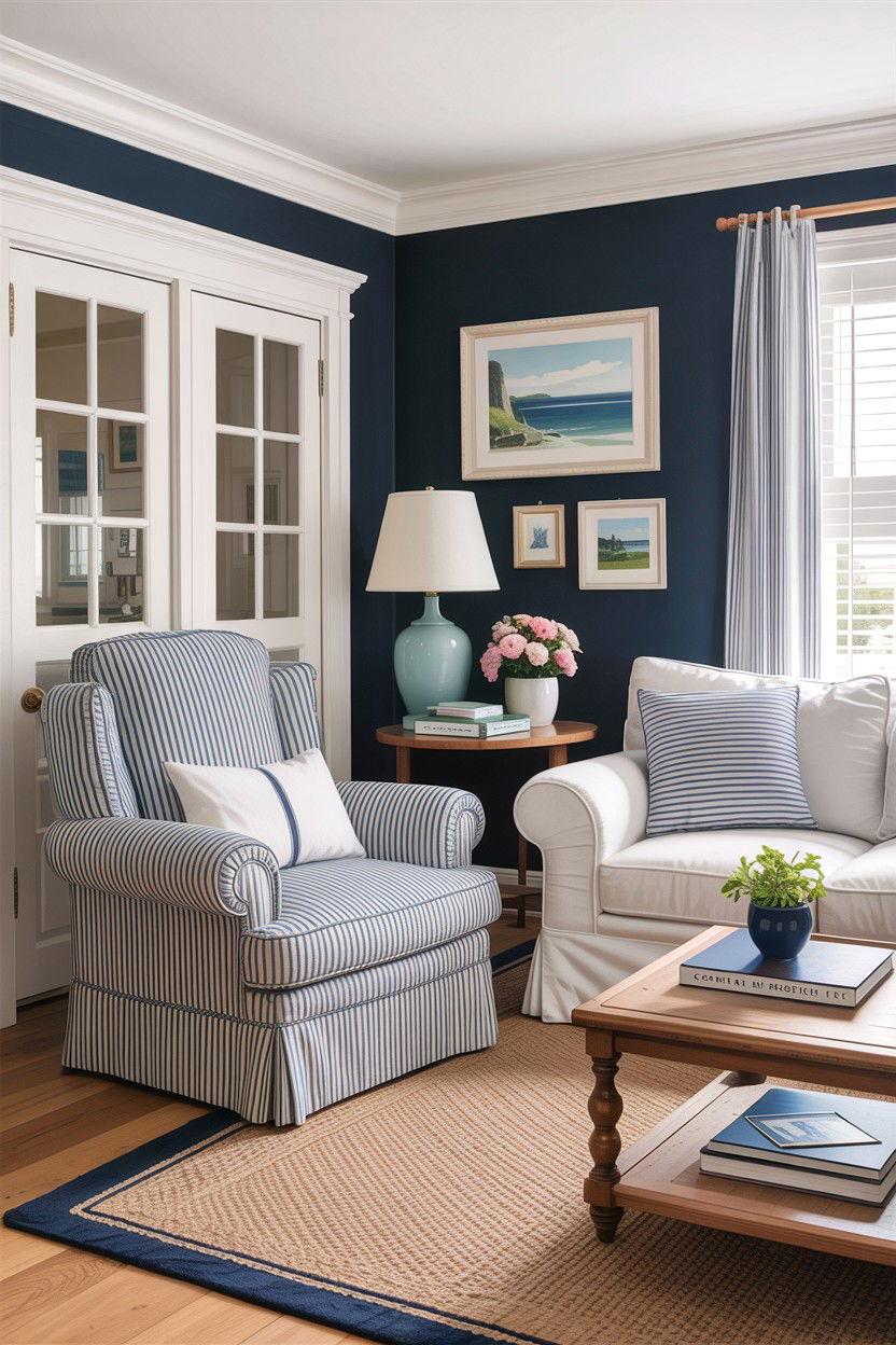 Striped upholstery - 30 cape cod living room ideas