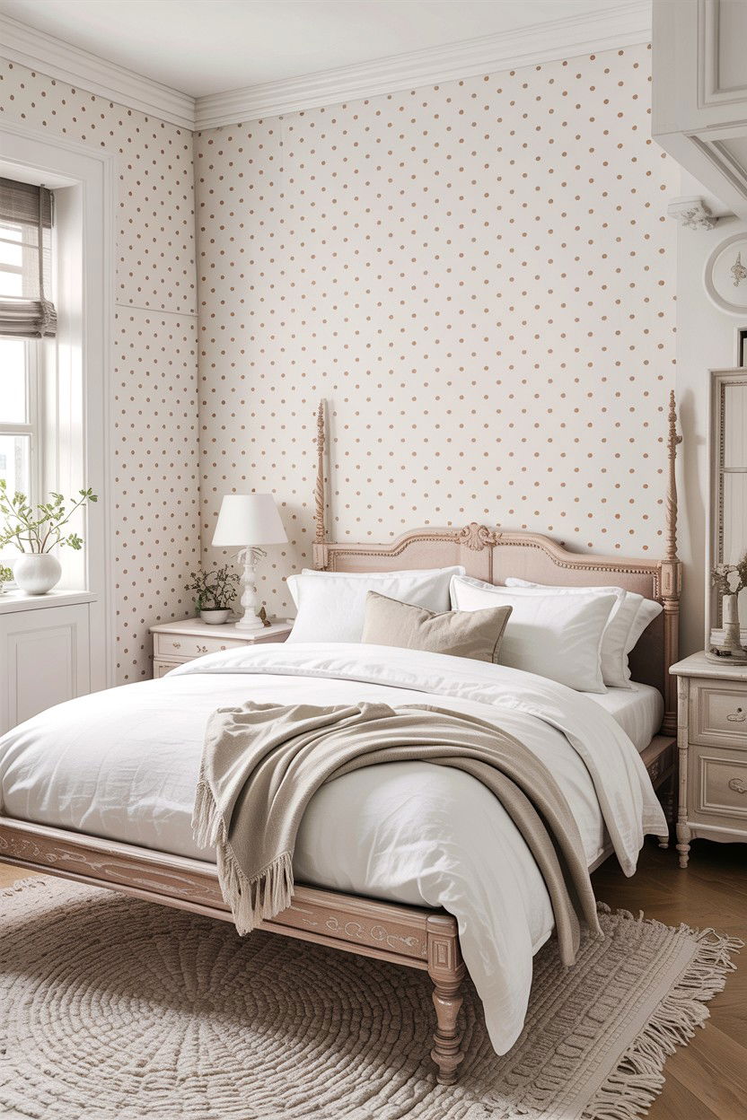 Subtle White On White Polka Dots - 30 bedroom polka dot walls