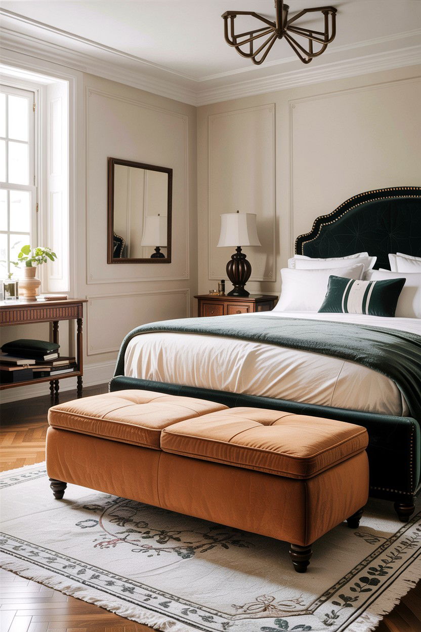 Suede Footboard Ottoman - 30 bedroom ottomans