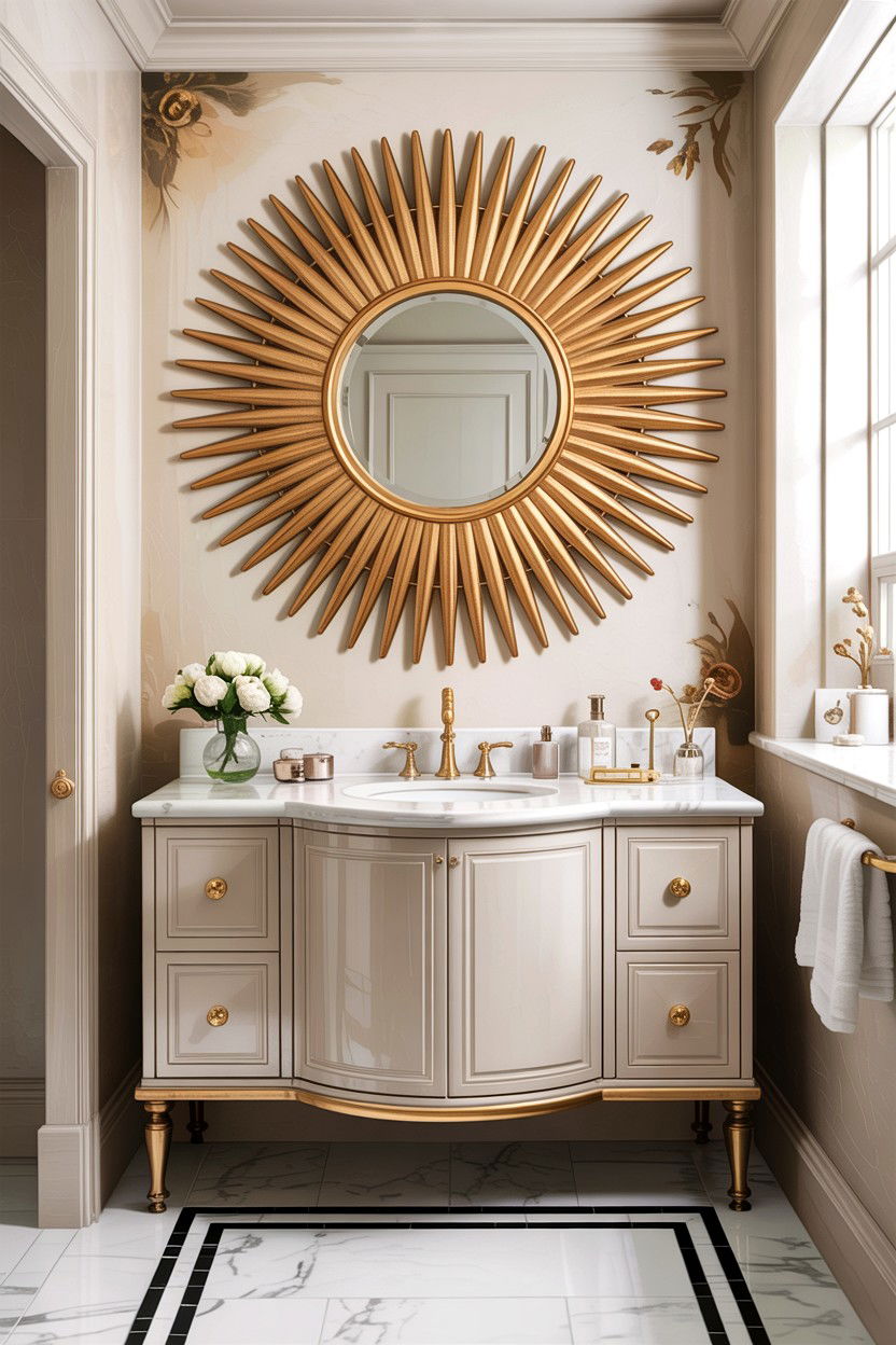 Sunburst mirror bathroom - 30 Hollywood regency bathroom ideas