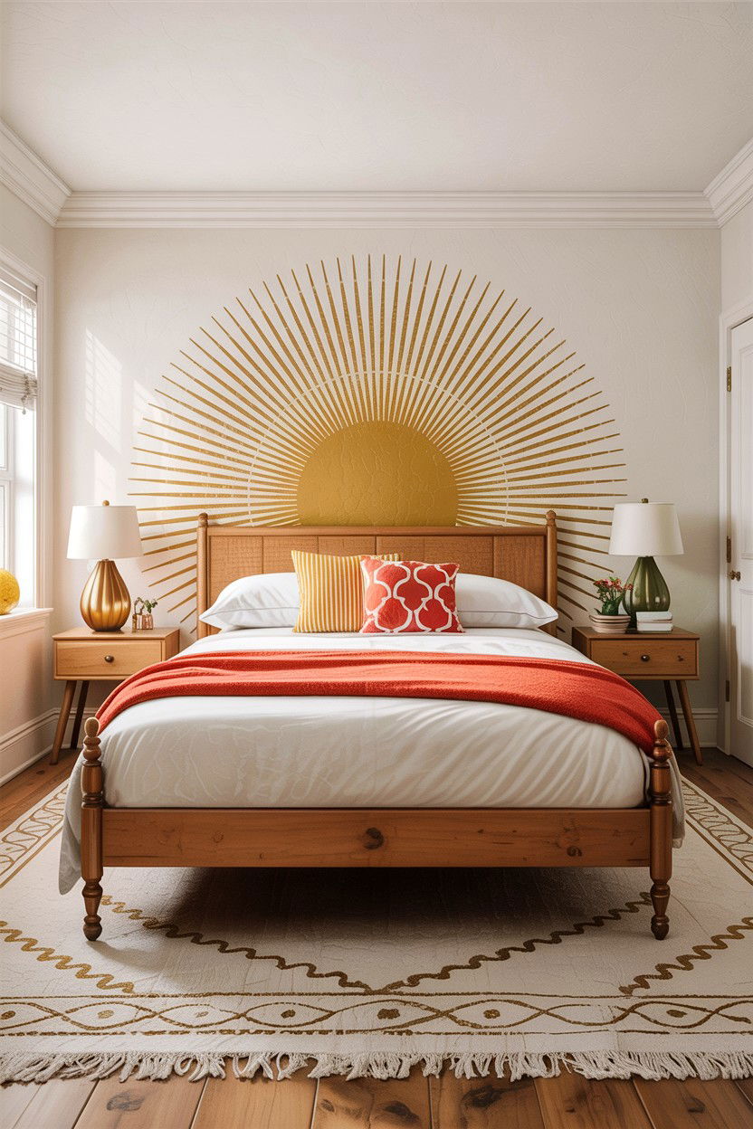 Sunburst wall stencil - 30 bedroom wall stencils