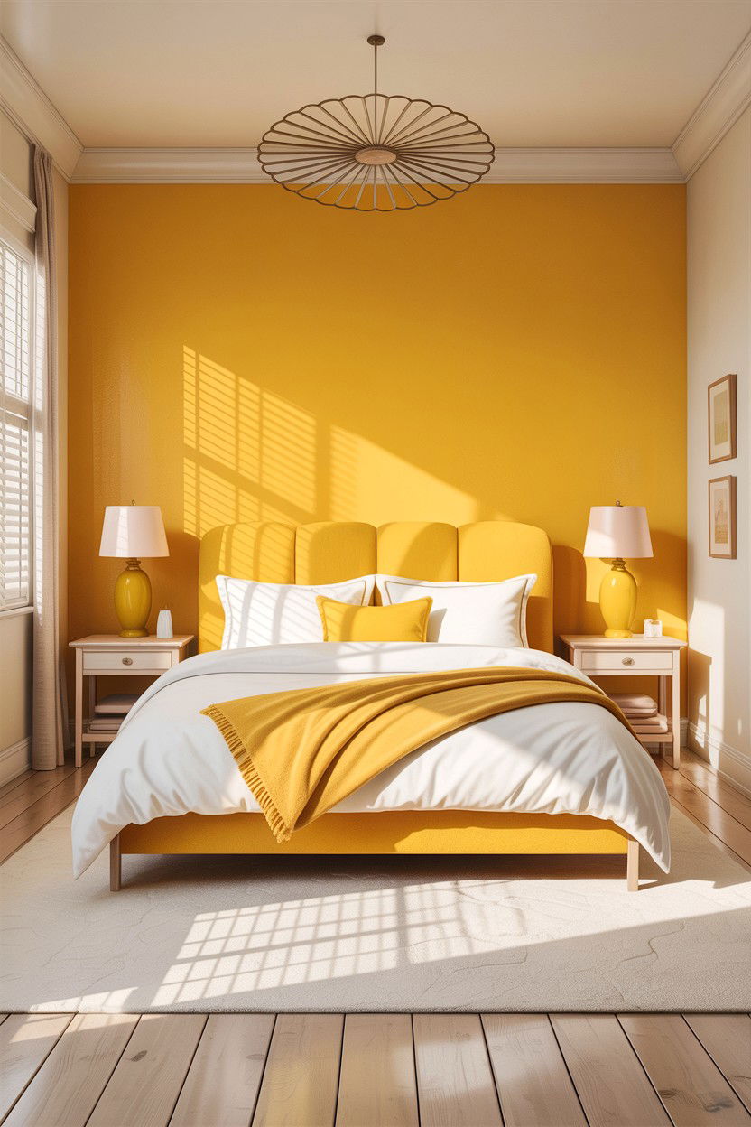 Sunny yellow and white bedroom - 30 colorful bedroom ideas