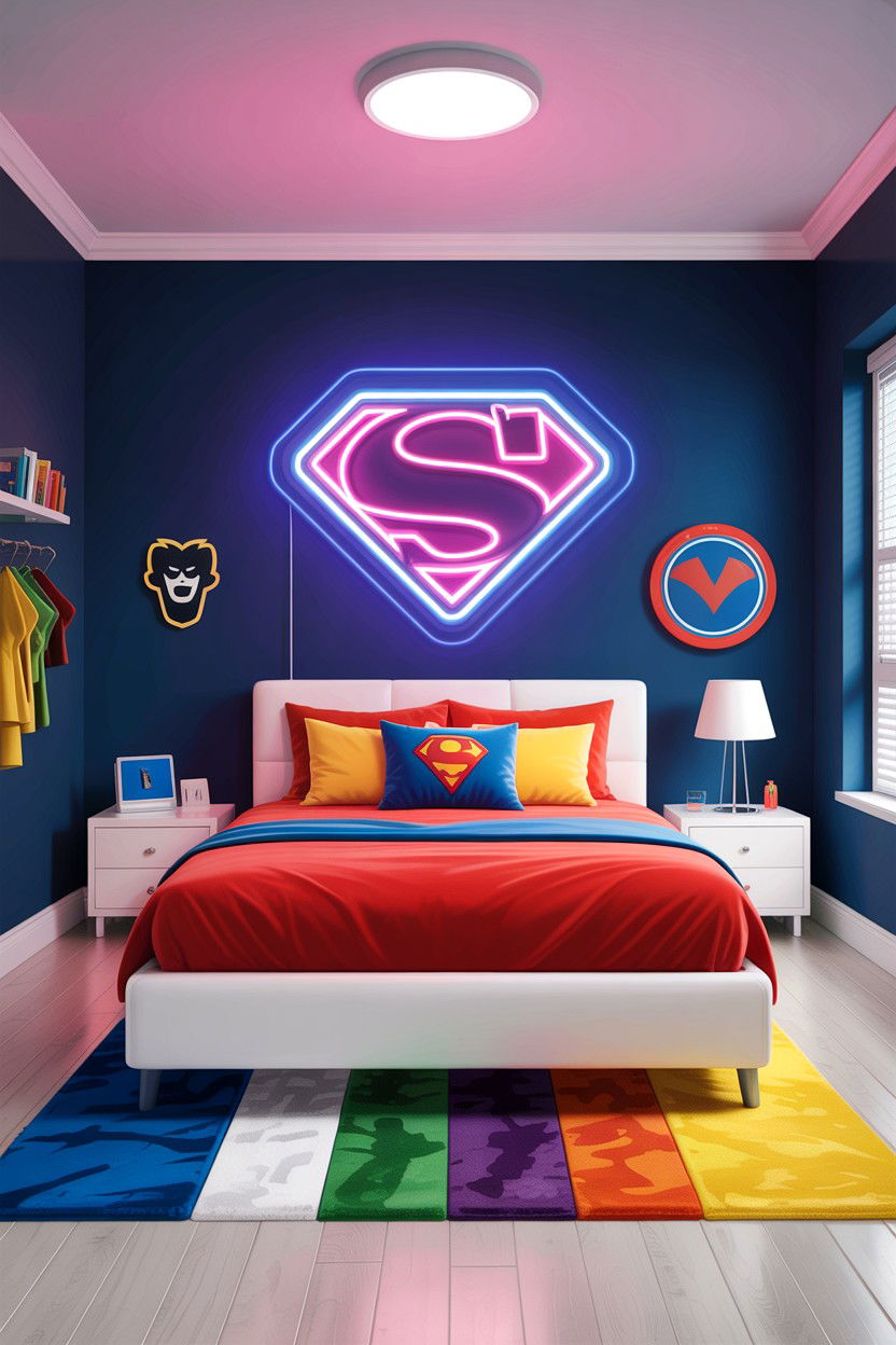 Superhero neon light - 30 comic book bedroom ideas