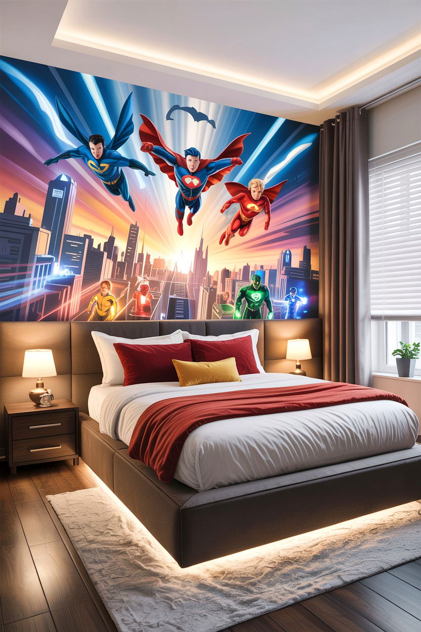 Superhero wall mural - 30 comic book bedroom ideas