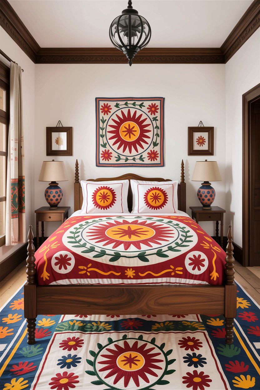 Suzani Pattern Bedspread Decor - 30 embroidered bedroom ideas