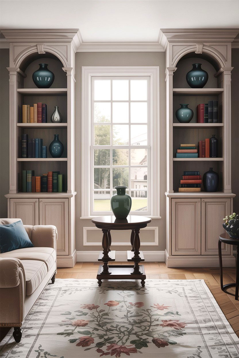 Symmetrical Shelving Units - 30 living room custom cabinetry ideas