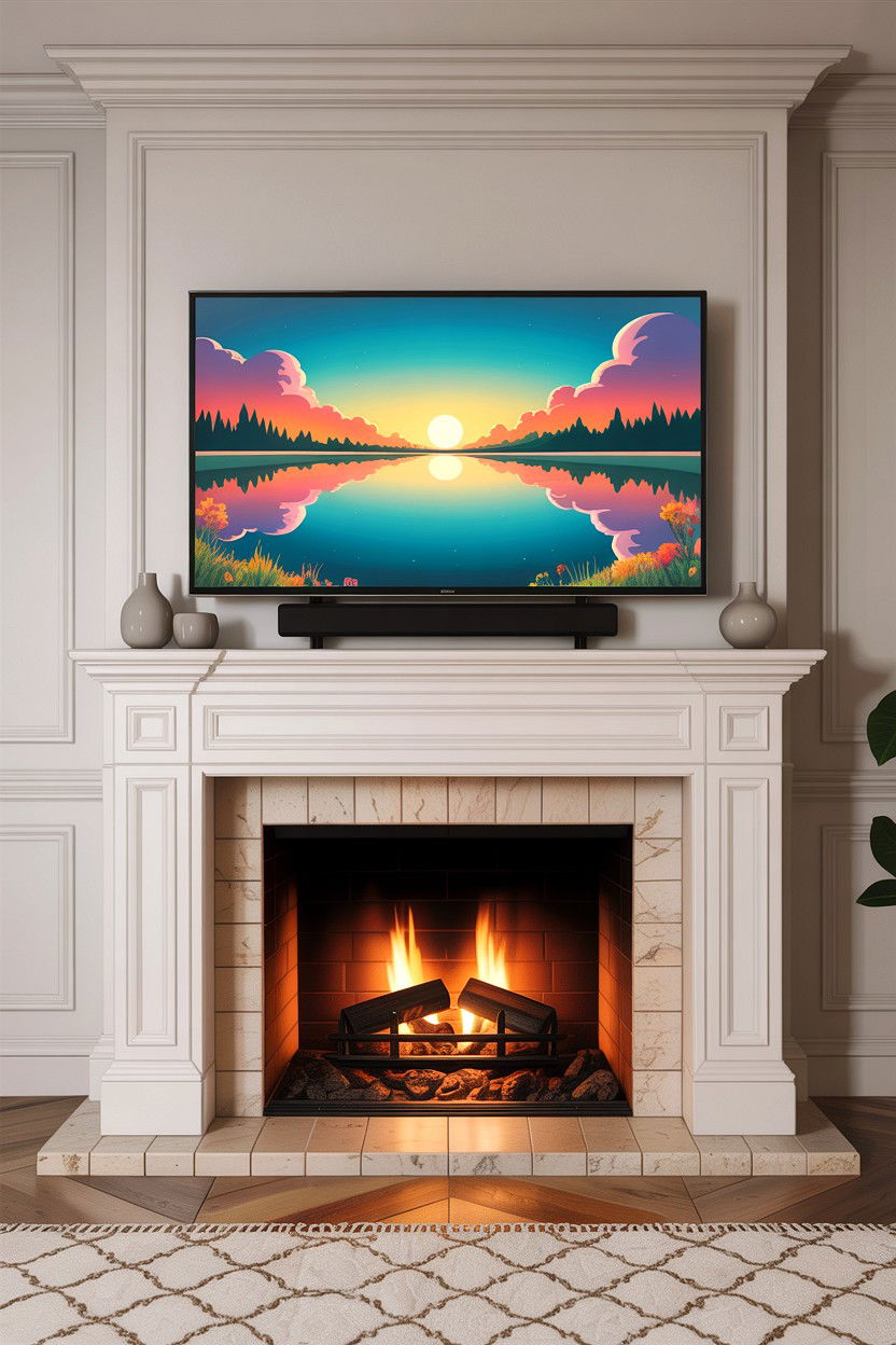 TV Above Mantel - 30 living room fireplace mantel ideas