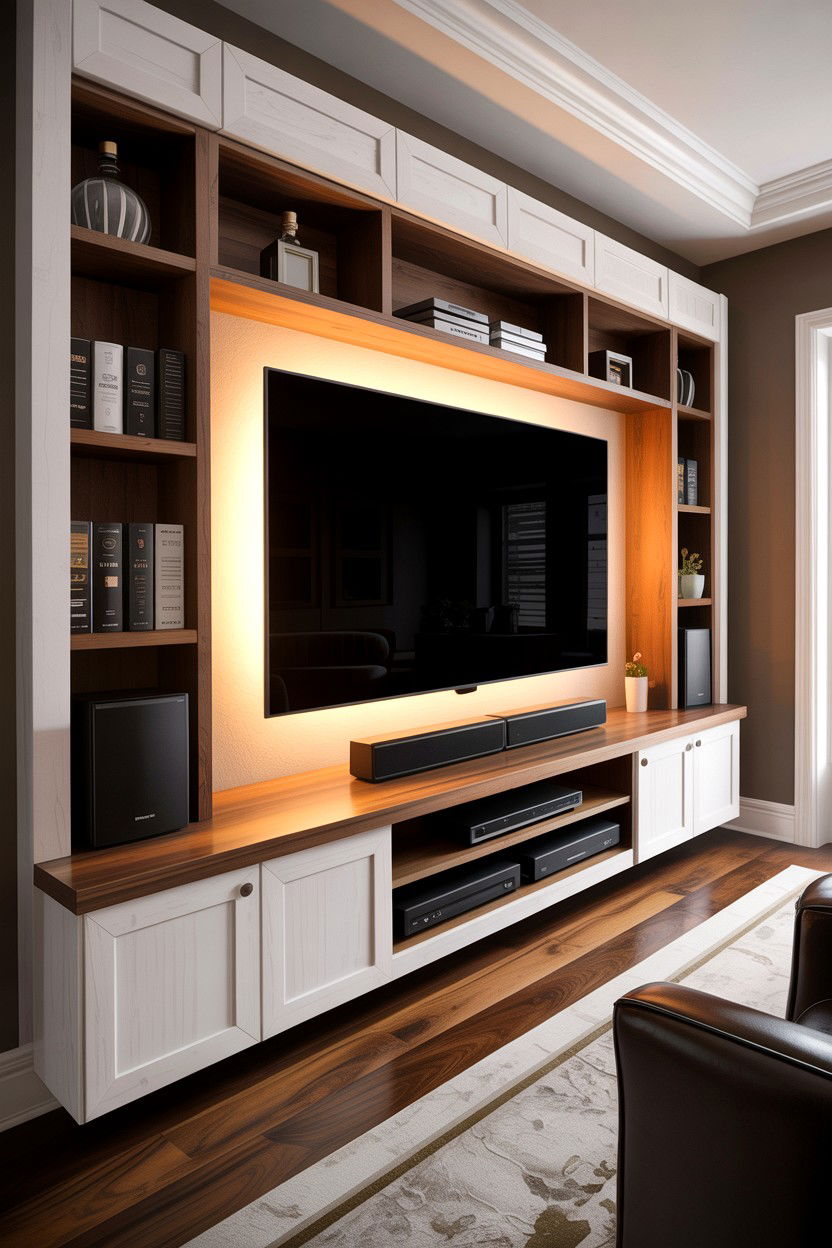 TV Wall Unit With Lighting - 30 living room custom cabinetry ideas
