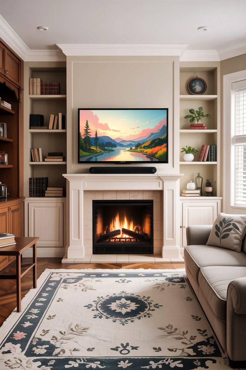 TV above fireplace - 30 living room fireplace ideas