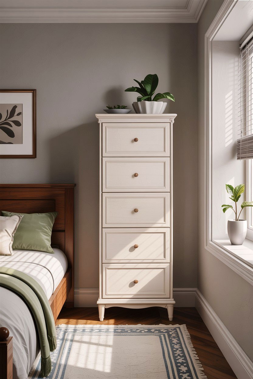 Tall Narrow Dresser - 30 small bedroom space storage ideas