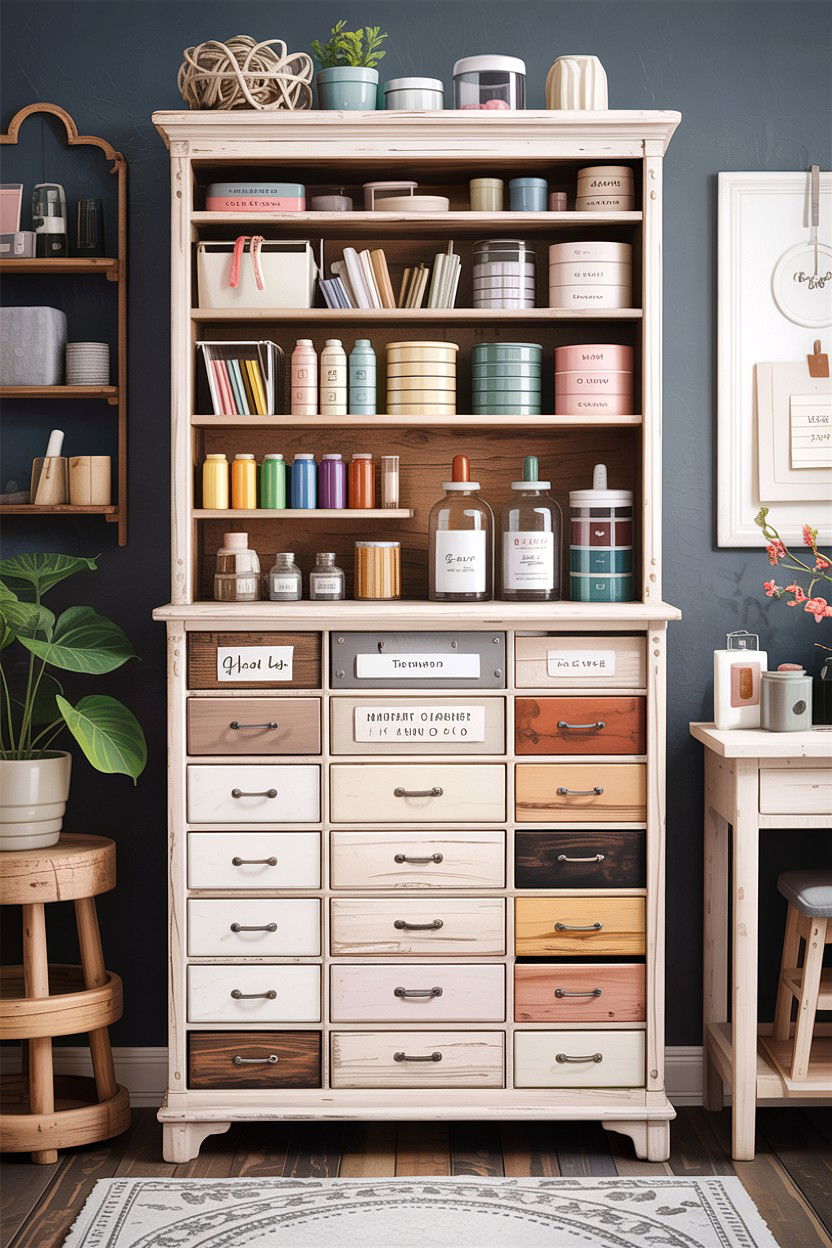 Tall craft storage cabinet - 30 bedroom craft corner ideas