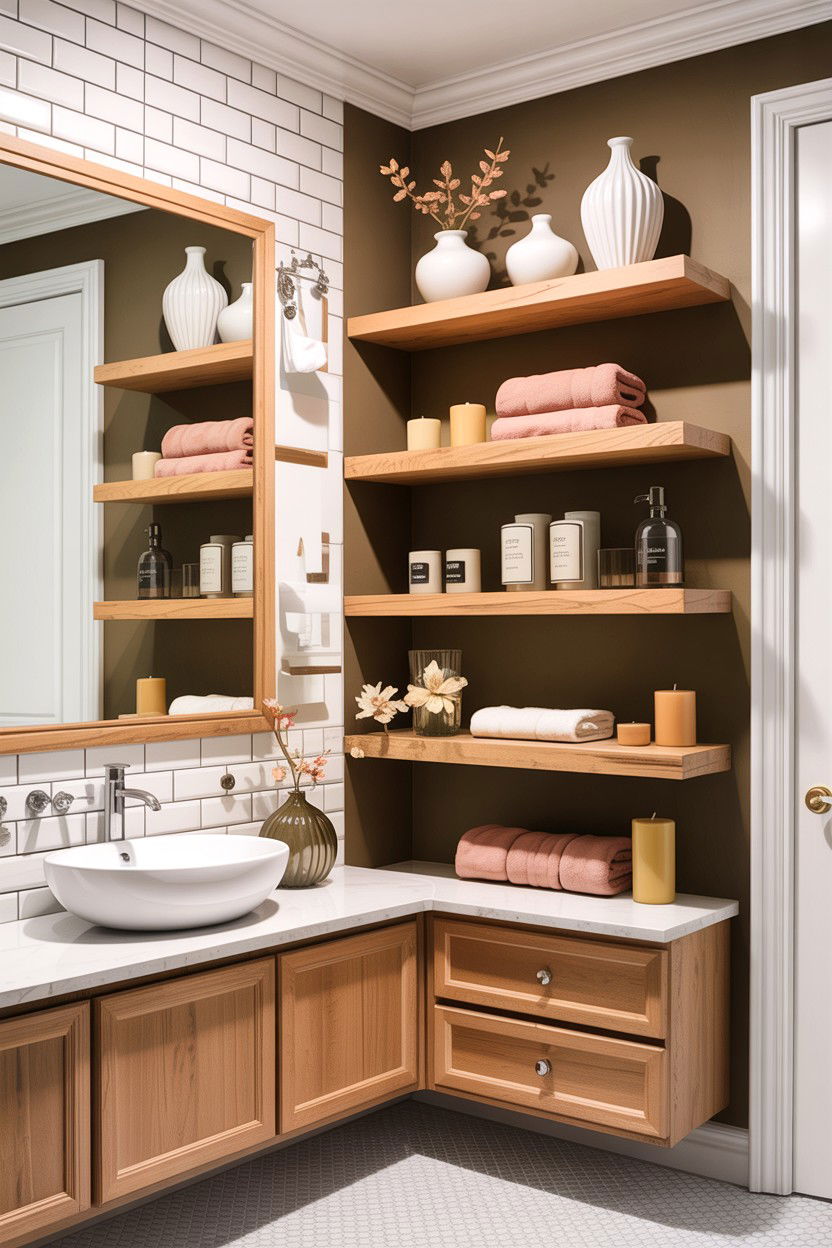 Tan And White Bathroom Shelving - 30 tan and white bathroom ideas