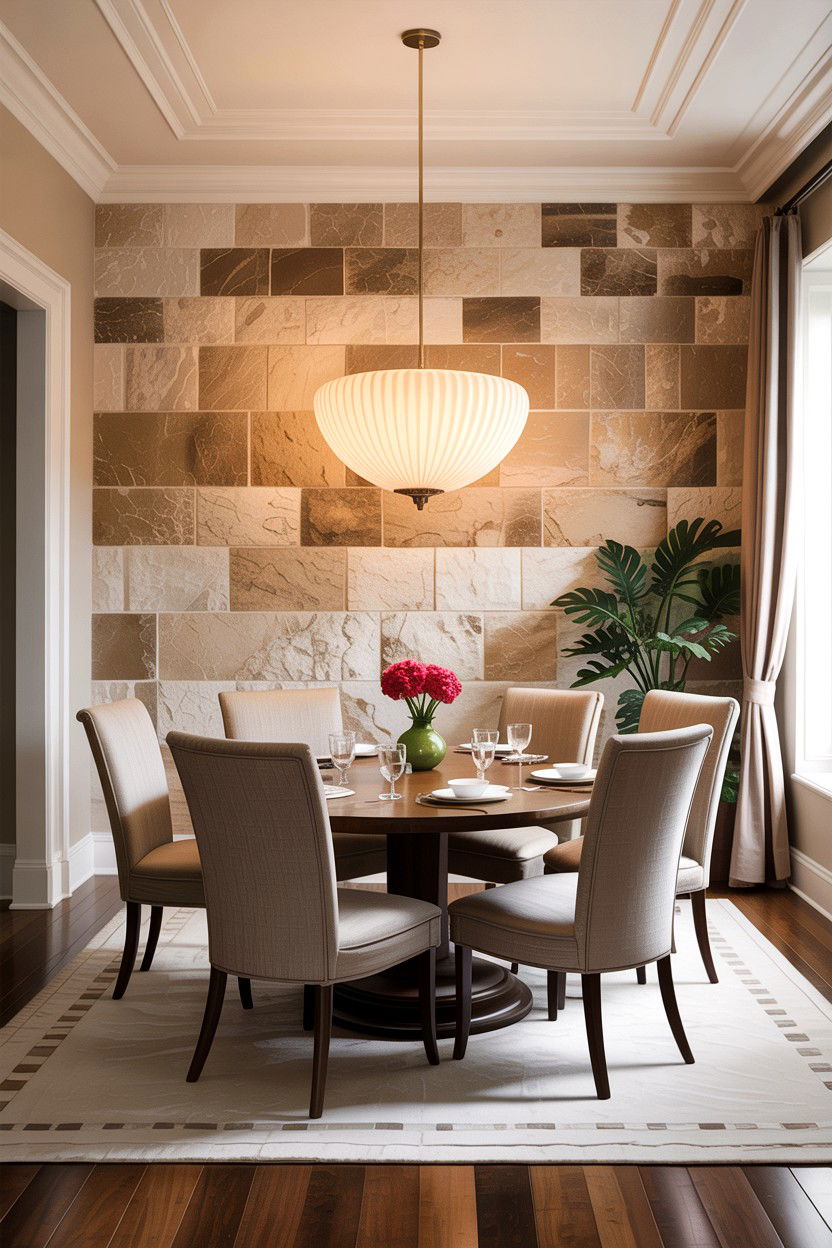 Tan Stone Accent Wall Dining - 30 warm tan dining room ideas