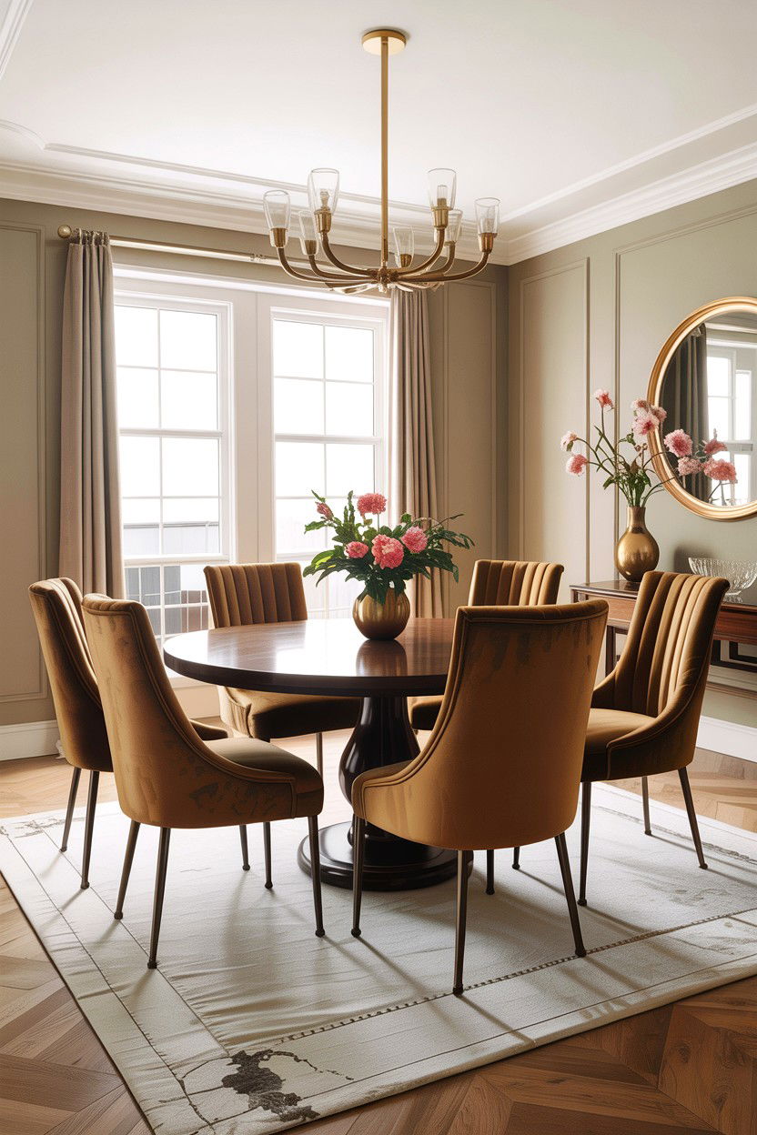 Tan Velvet Dining Chair - 30 warm tan dining room ideas