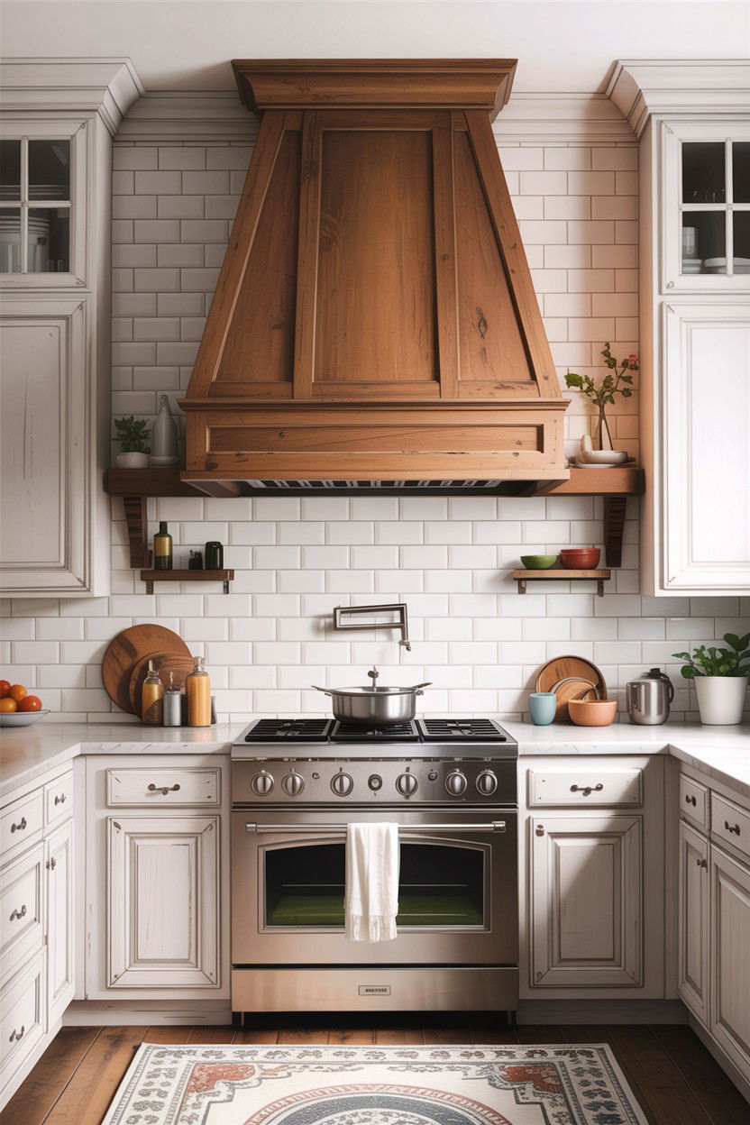 Tan Wood Range Hood White Kitchen - 30 tan and white kitchen ideas
