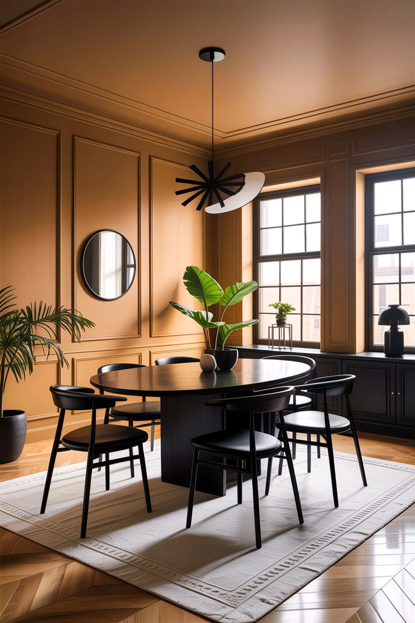 Tan and Black Modern Dining - 30 warm tan dining room ideas