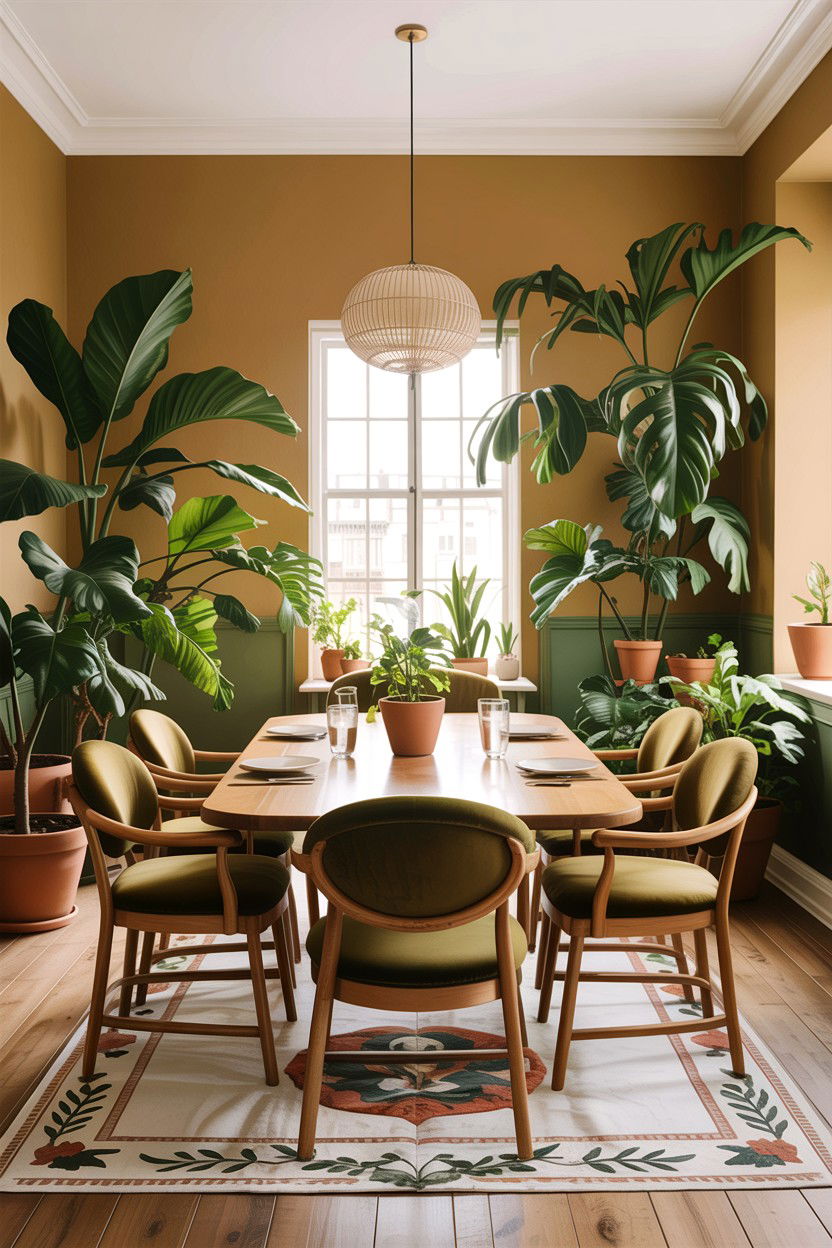 Tan and Green Earthy Dining - 30 warm tan dining room ideas