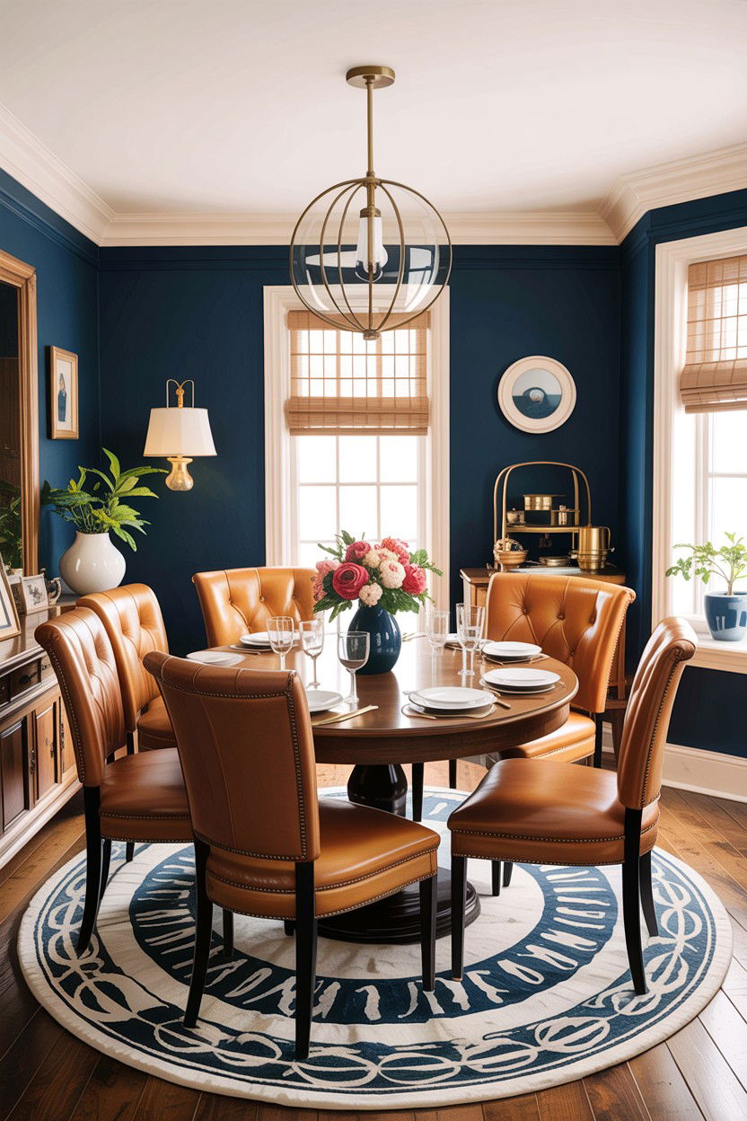 Tan and Navy Blue Dining - 30 warm tan dining room ideas