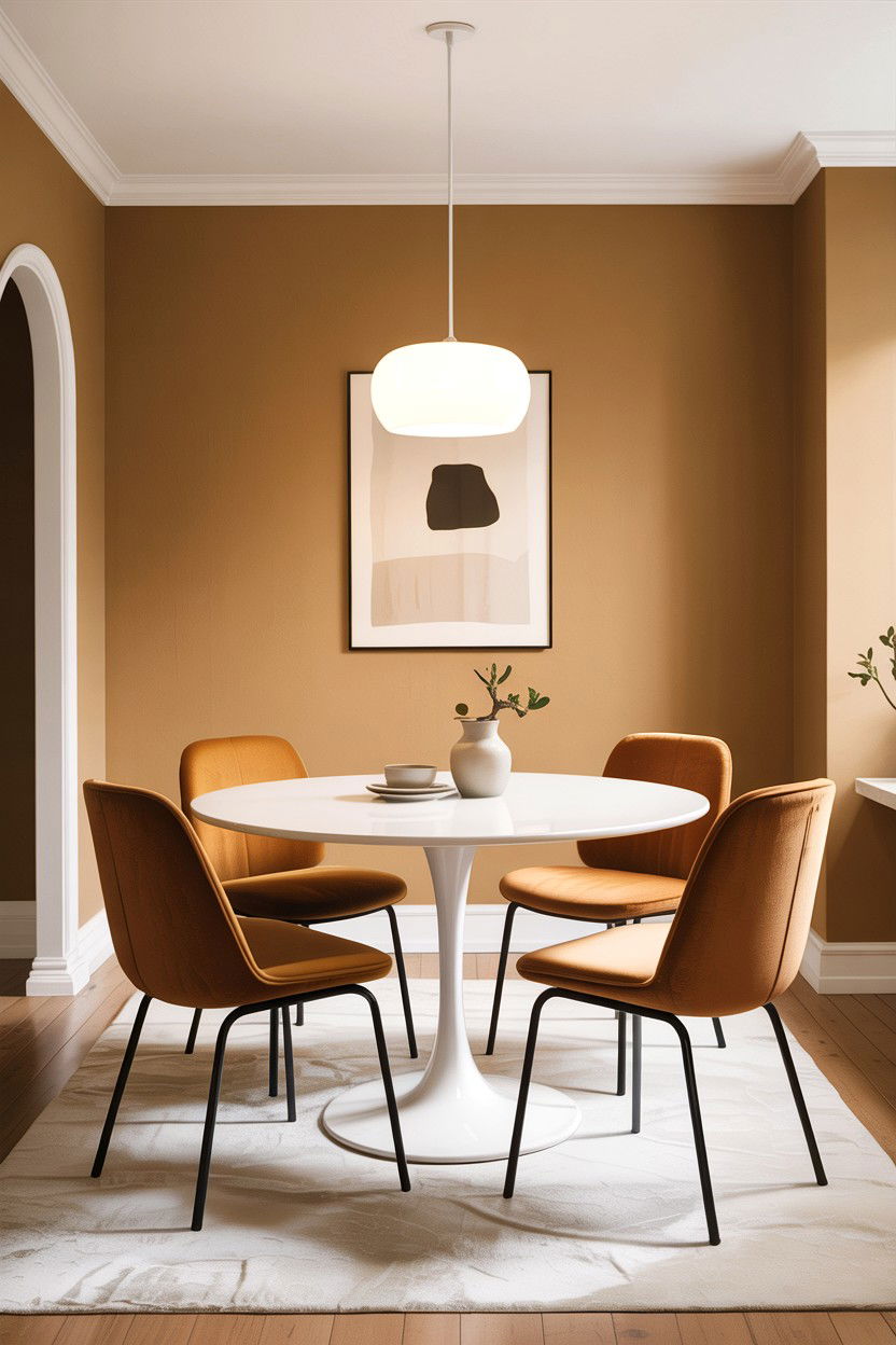 Tan and White Minimalist Dining - 30 warm tan dining room ideas