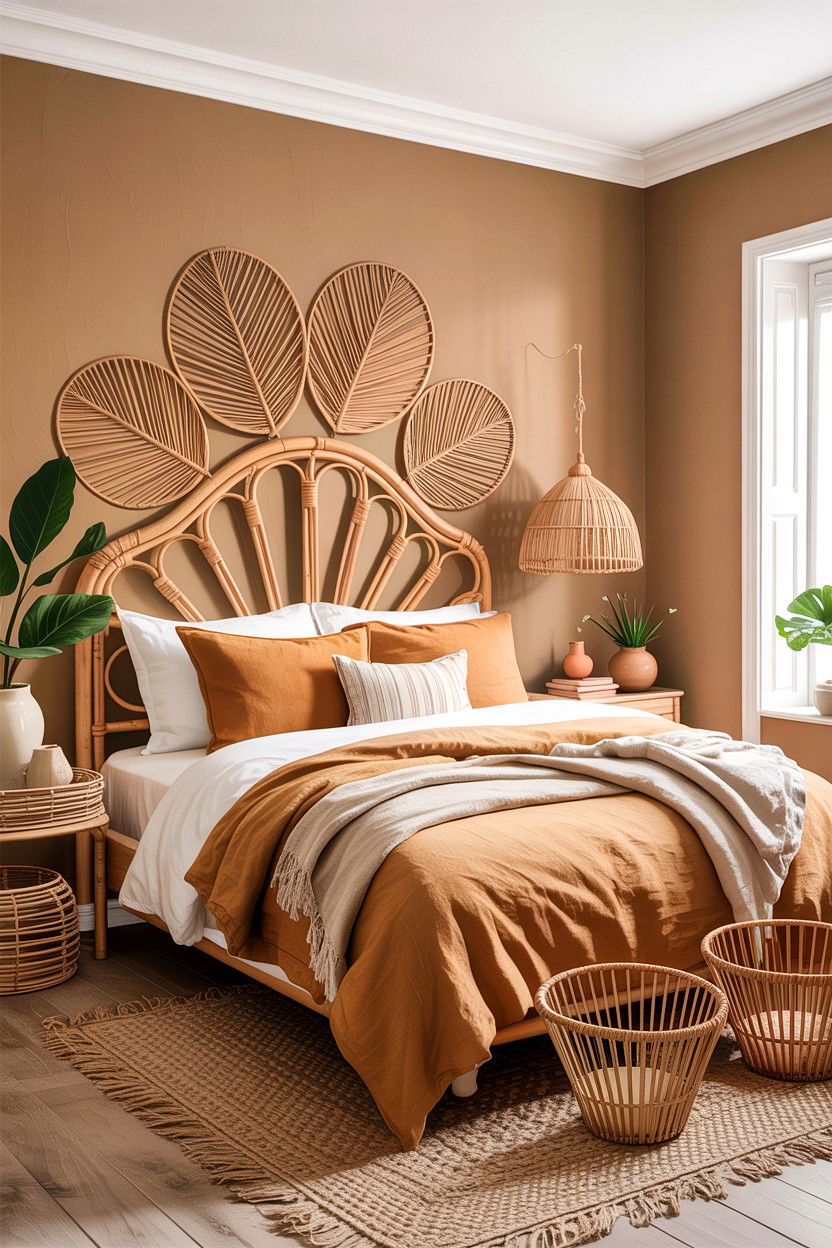 Tan bedroom with rattan decor - 30 warm tan bedroom ideas