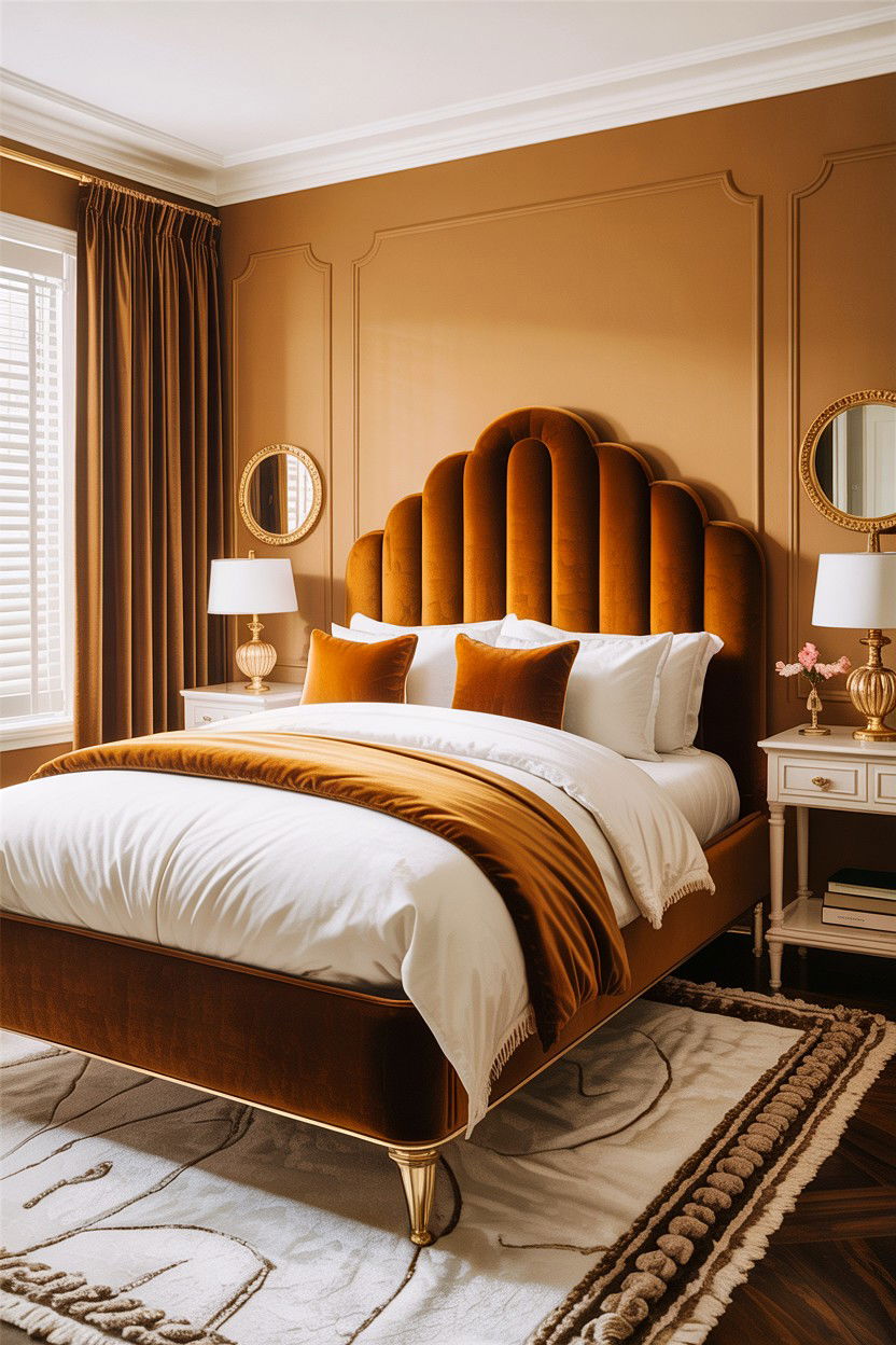 Tan bedroom with velvet accents - 30 warm tan bedroom ideas
