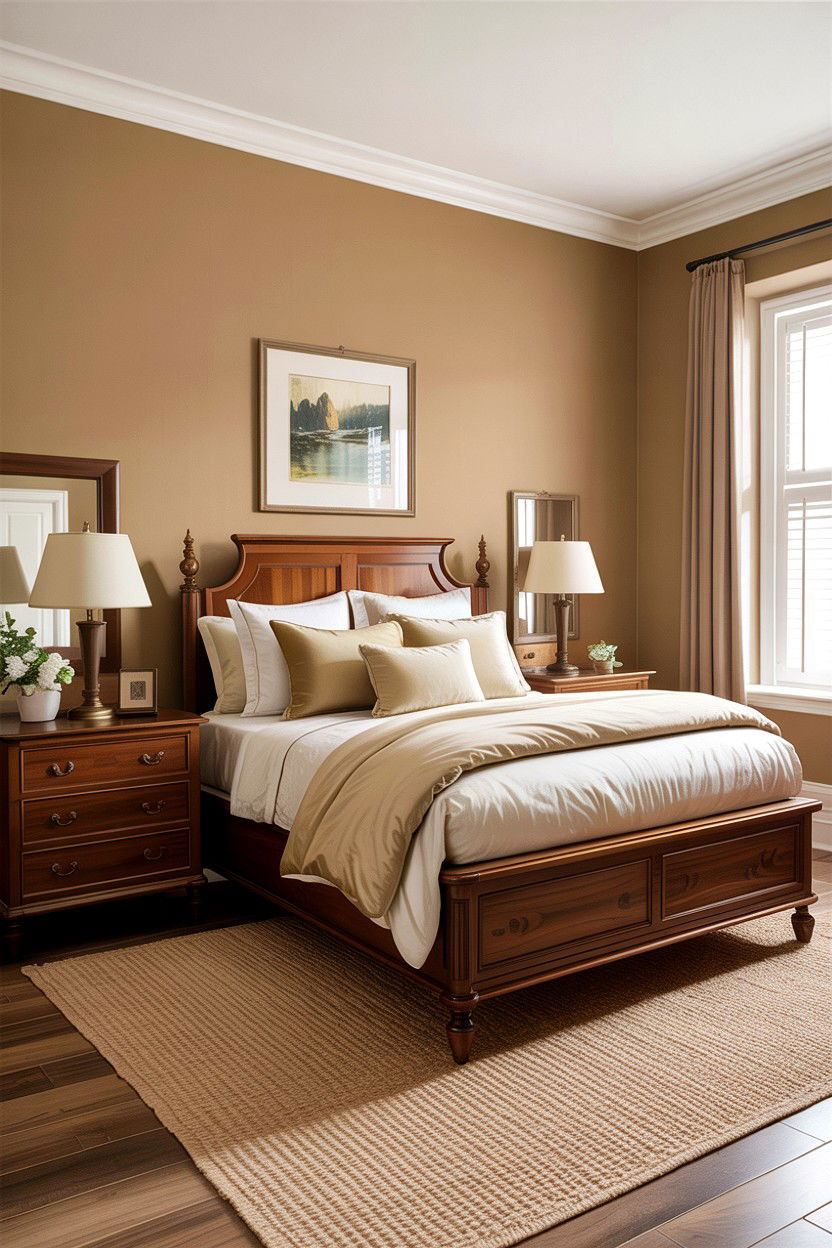 Tan bedroom with wood furniture - 30 warm tan bedroom ideas