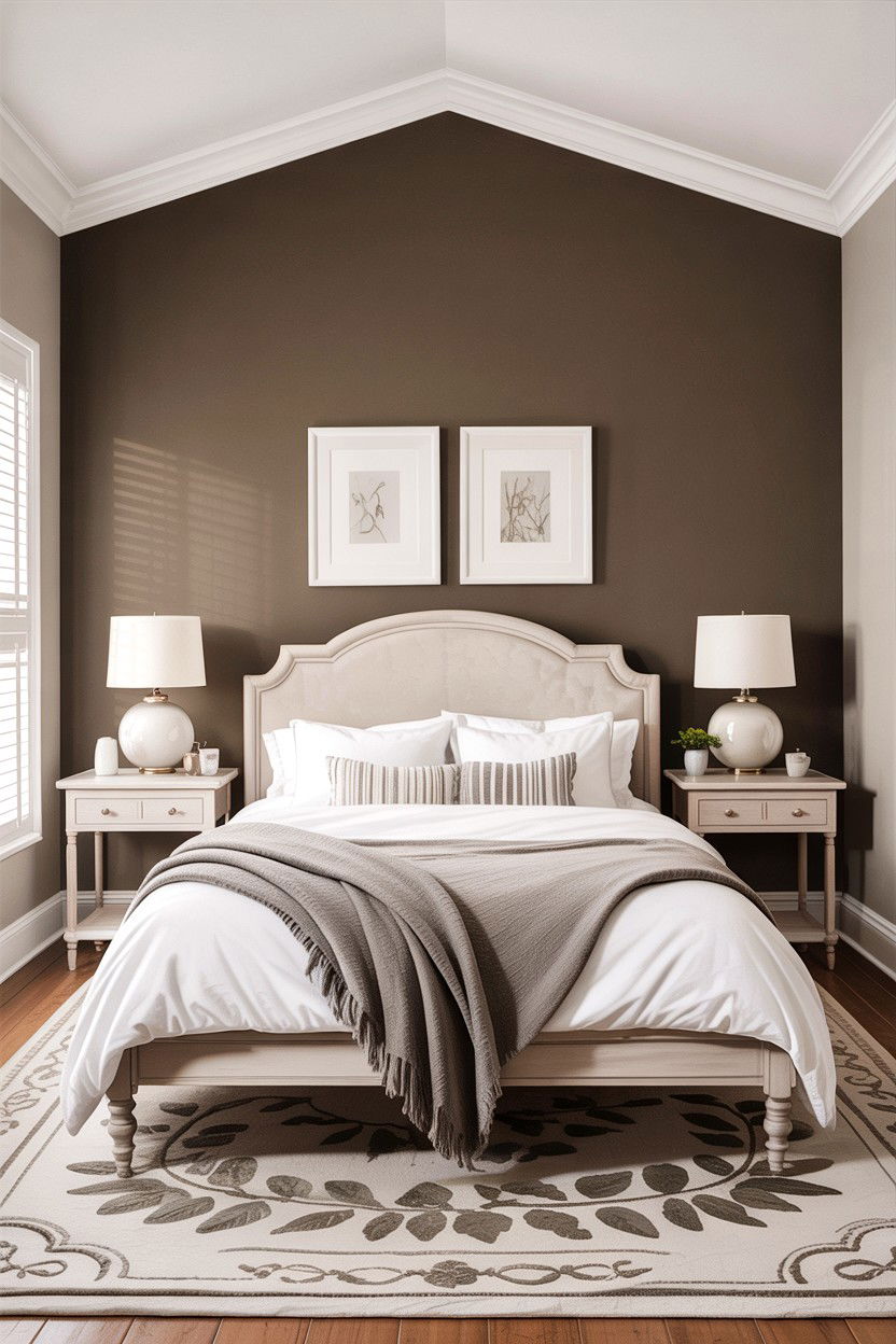 Taupe accent wall - 30 taupe and white bedroom ideas