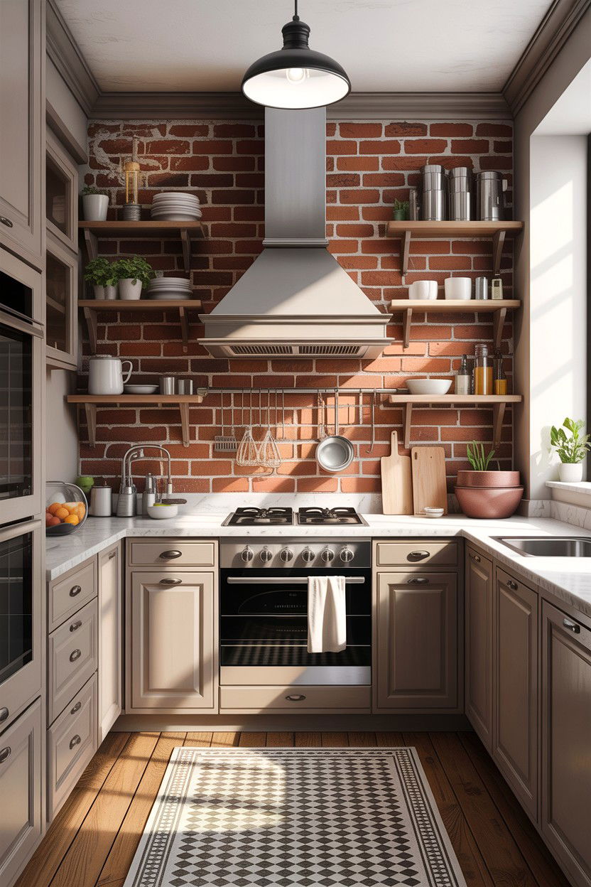 Taupe and brick kitchen - 30 taupe kitchen color schemes