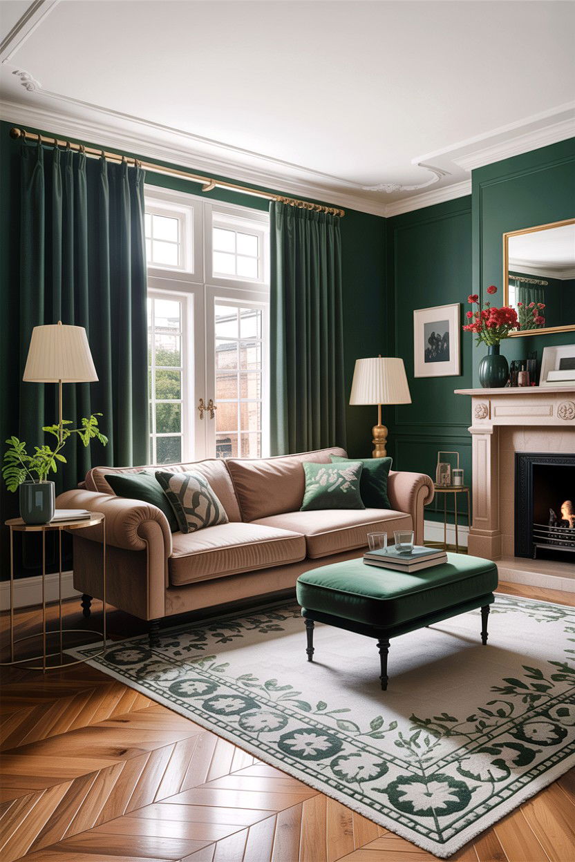 Taupe and forest green living room - 30 taupe living room color schemes