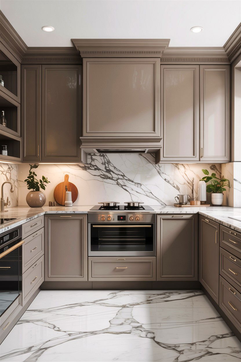 Taupe and marble kitchen - 30 taupe kitchen color schemes