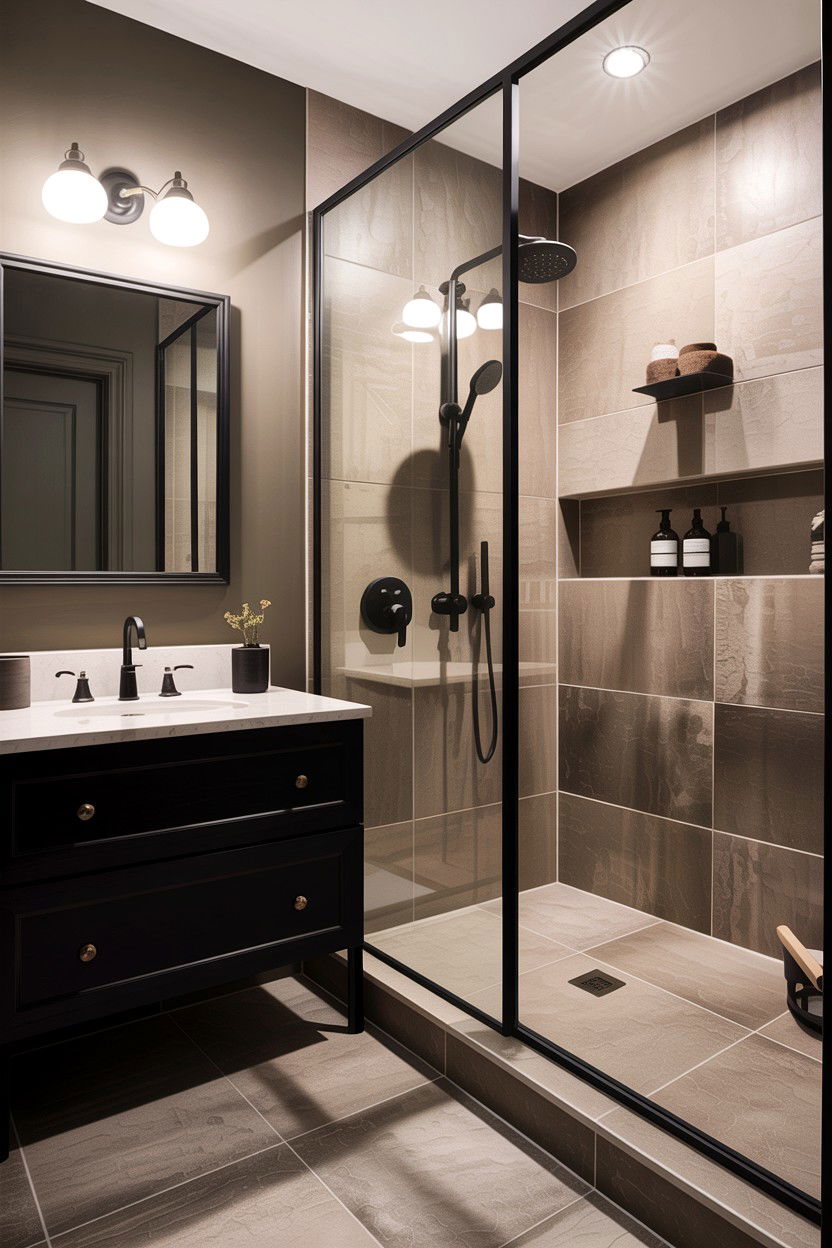 Taupe and matte black bathroom - 30 taupe bathroom color schemes