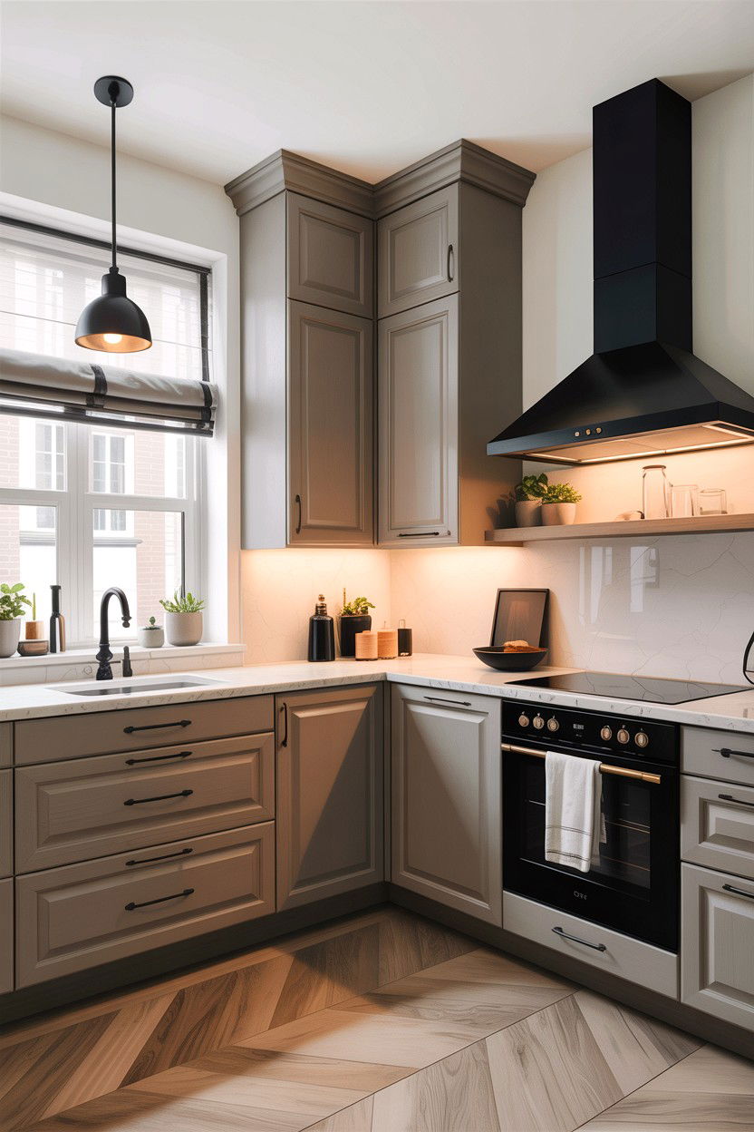 Taupe and matte black kitchen - 30 taupe kitchen color schemes