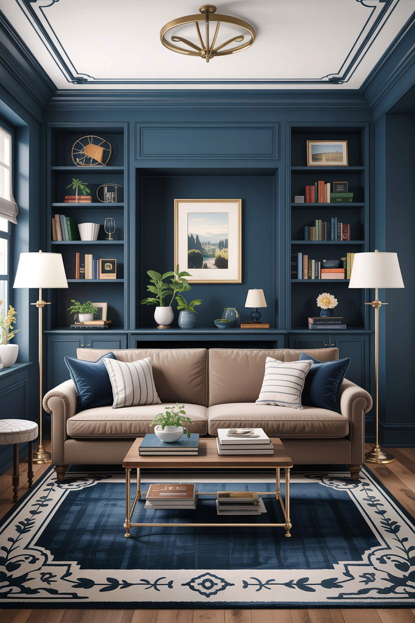 Taupe and navy blue living room - 30 taupe living room color schemes
