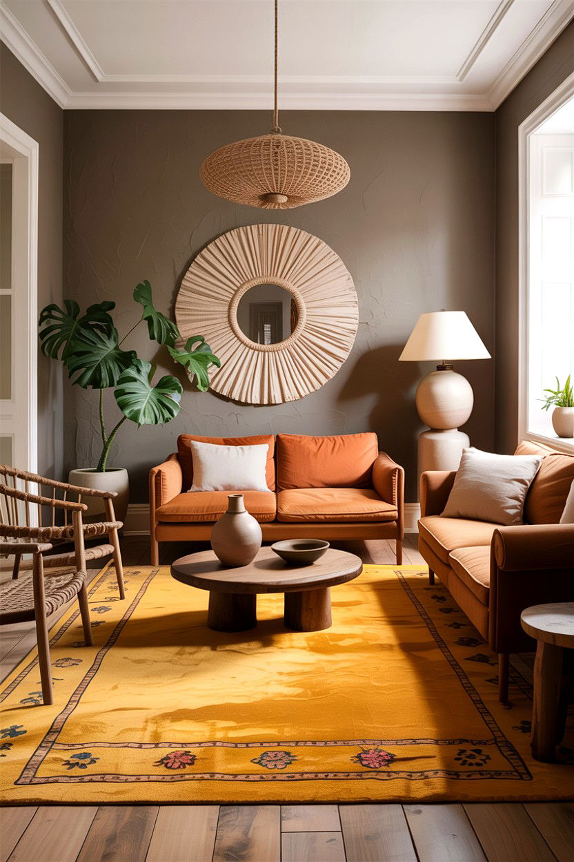 Taupe and ochre living room - 30 taupe living room color schemes