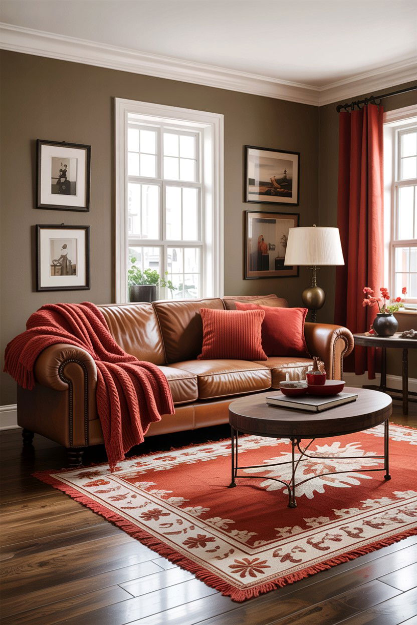 Taupe and rust red living room - 30 taupe living room color schemes