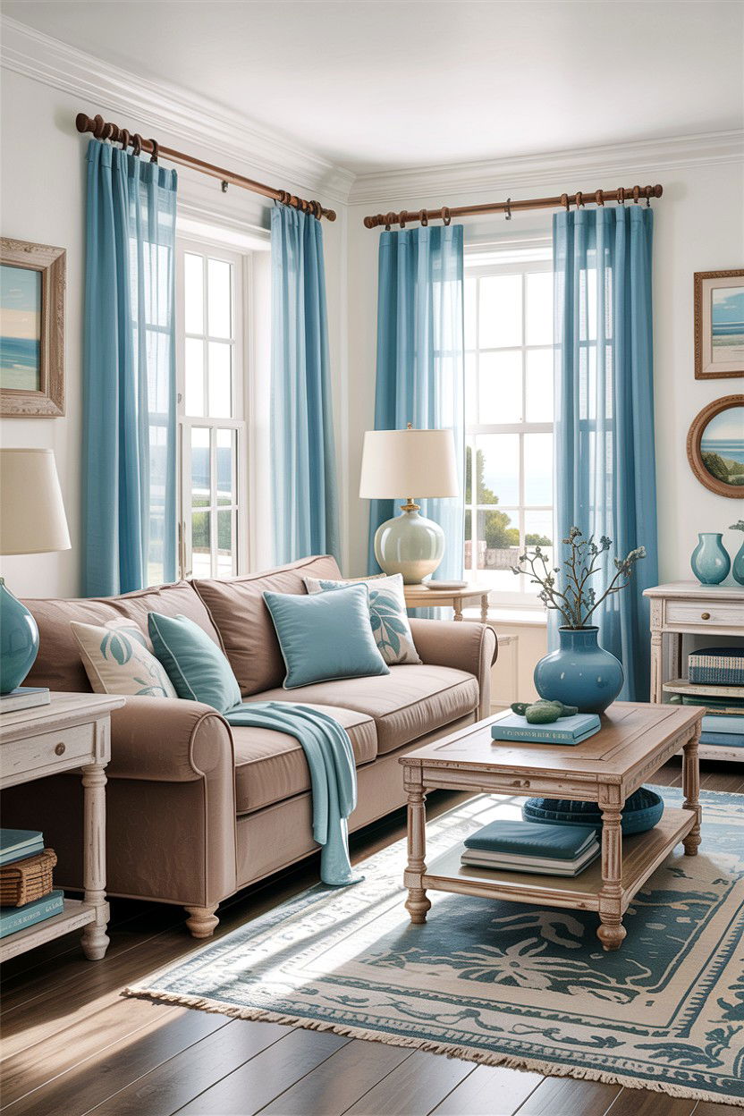Taupe and sky blue living room - 30 taupe living room color schemes