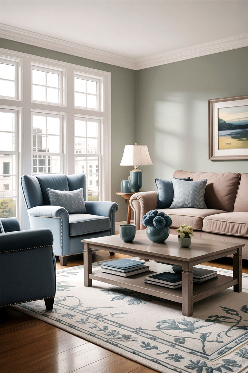 Taupe and slate blue living room - 30 taupe living room color schemes