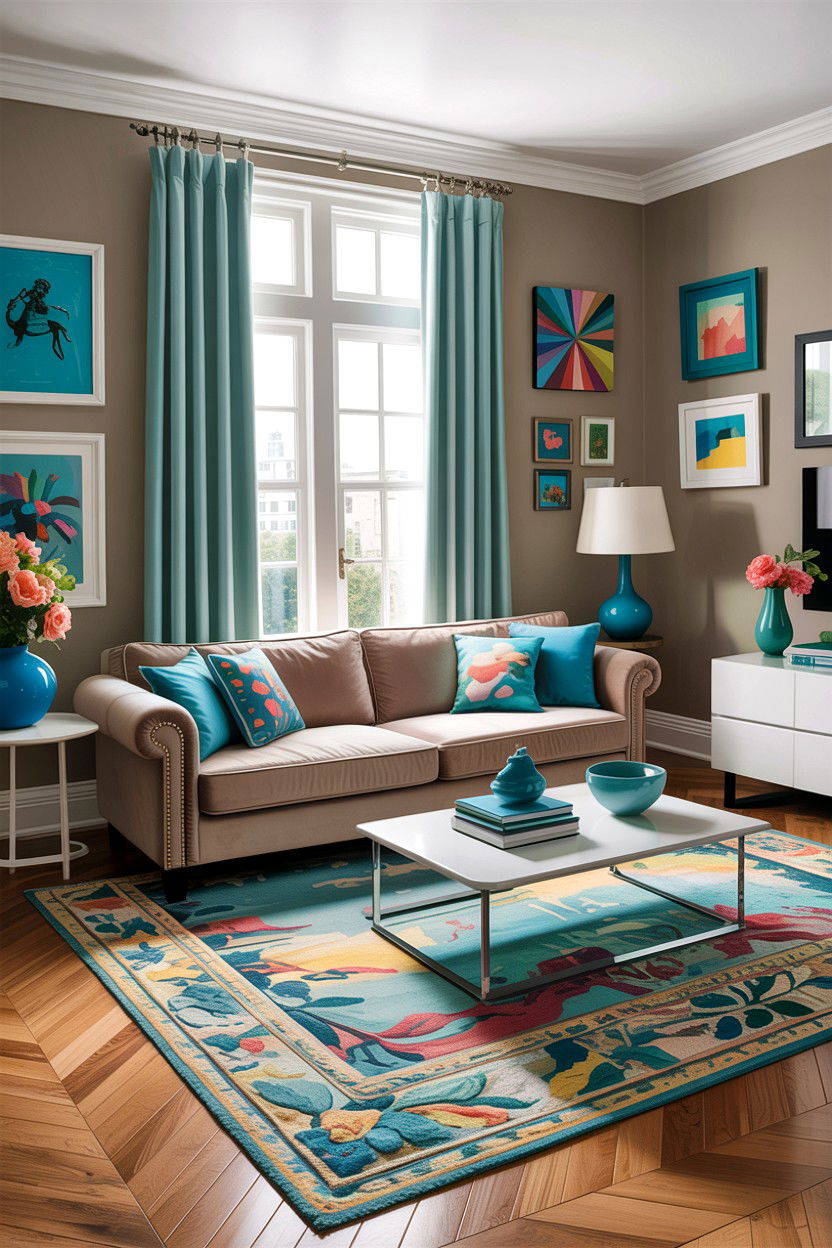 Taupe and turquoise living room - 30 taupe living room color schemes