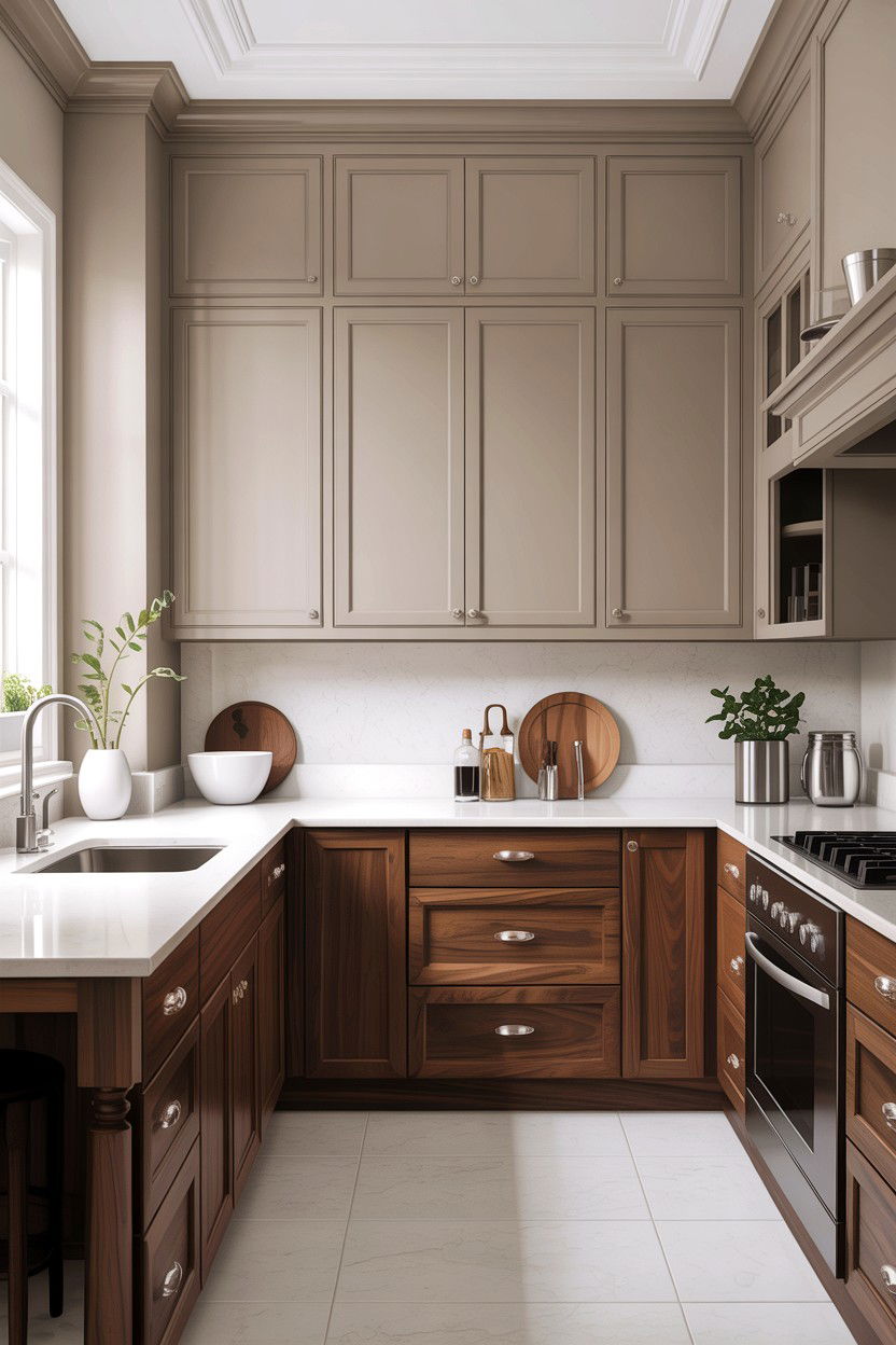 Taupe and walnut kitchen - 30 taupe kitchen color schemes