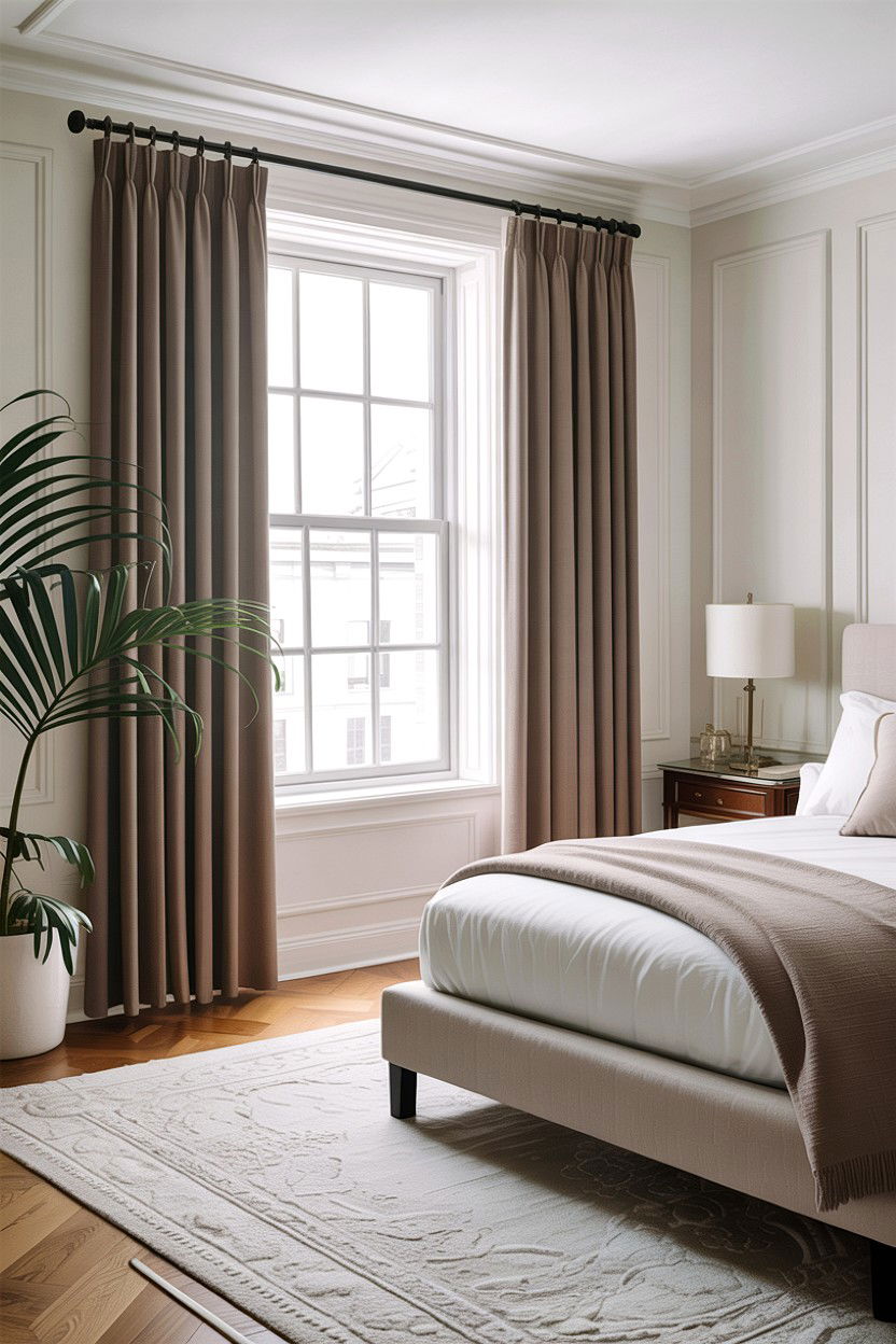 Taupe curtains white walls - 30 taupe and white bedroom ideas