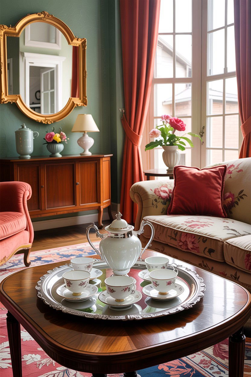 Tea sets on display - 30 grandmillennial living room ideas