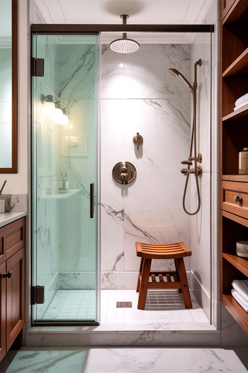 Teak Shower Stool - 30 bathroom accessory styling ideas