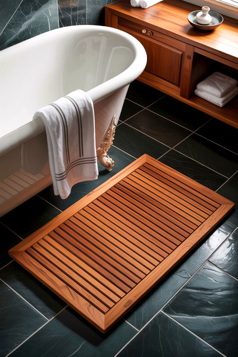 Teak Wood Bath Mat - 30 bath mat ideas