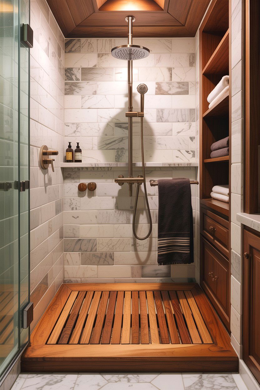 Teak wood shower floor - 30 Asian bathroom ideas