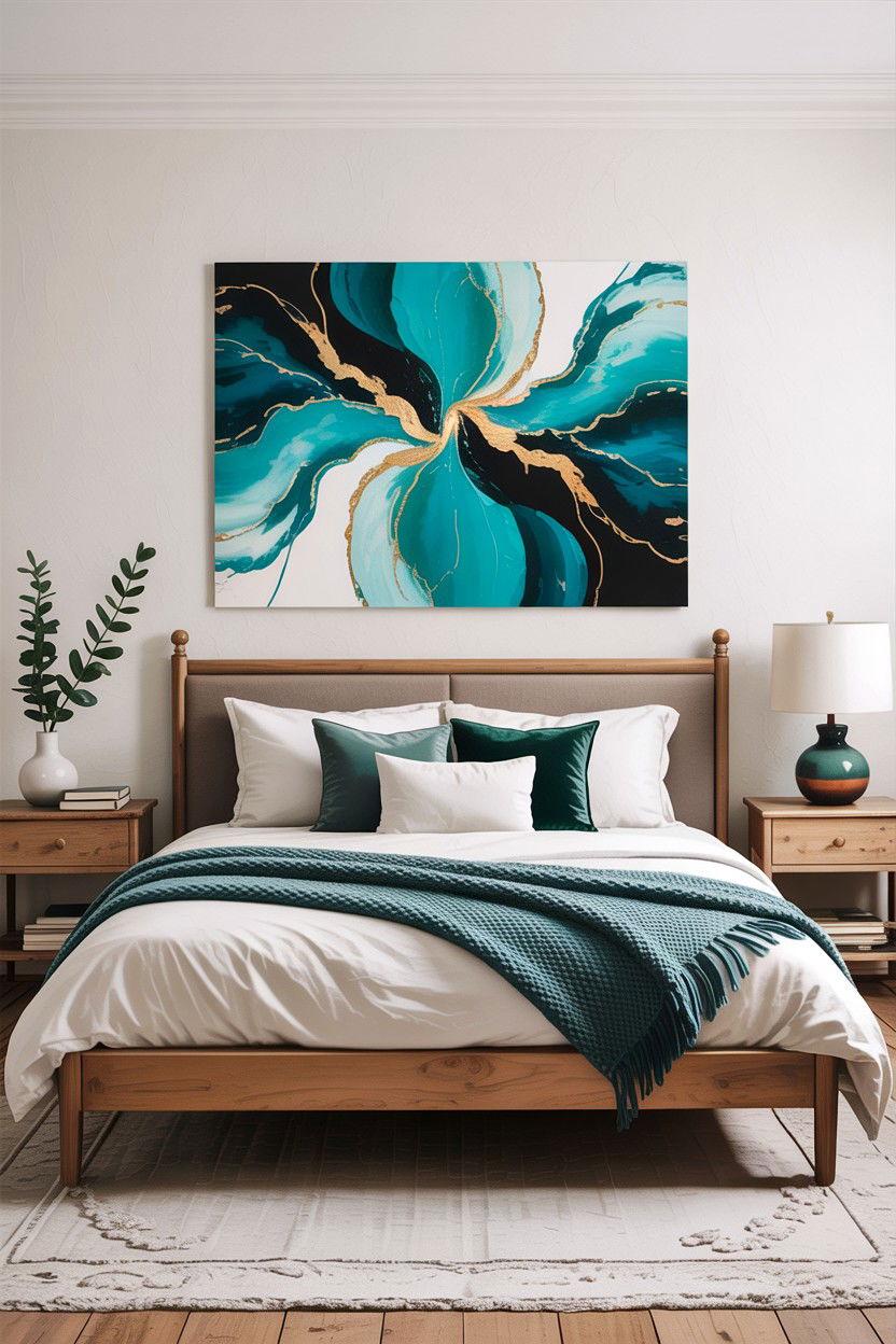 Teal Abstract Art Scandinavian Bedroom - 30 scandinavian teal bedroom ideas
